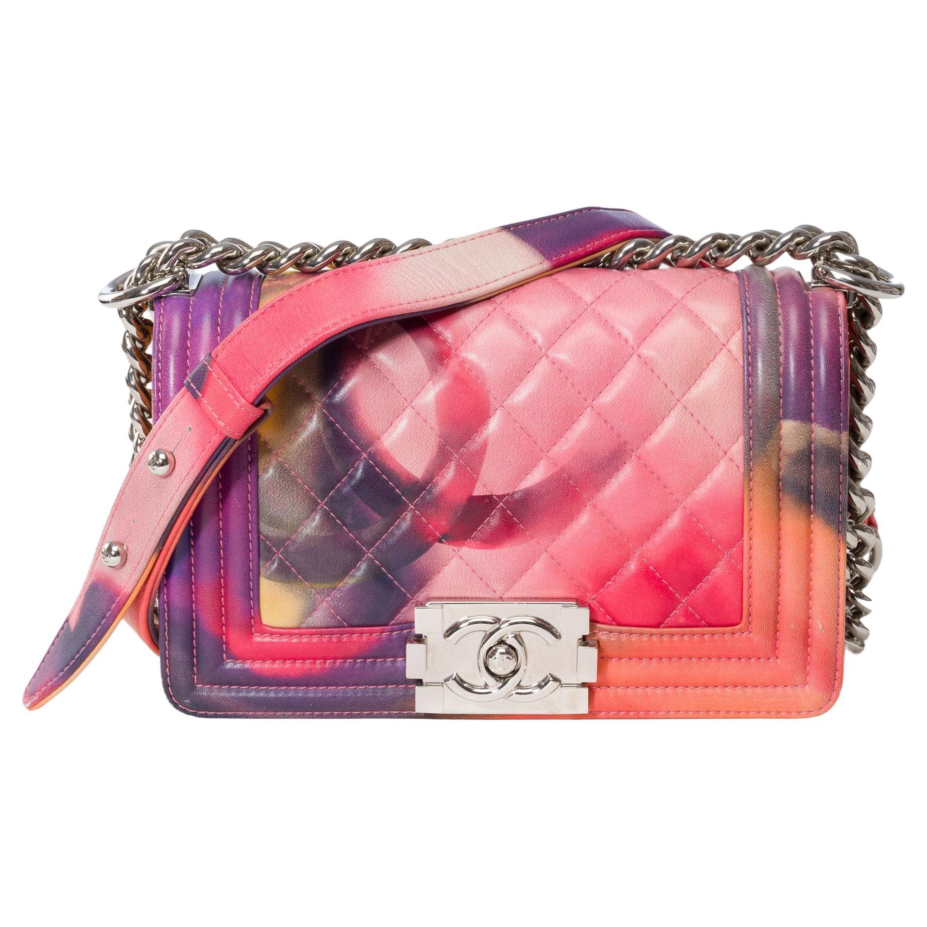 Collector Power Flower Chanel Boy small shoulder bag in multicolor leather, SHW