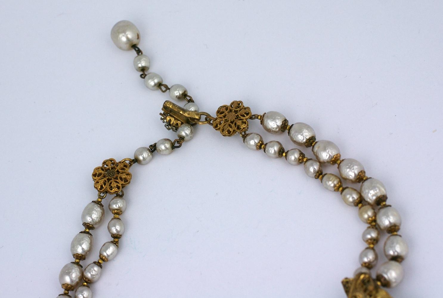 Collector Quality Micro Pearl Miriam Haskell Necklace In Excellent Condition For Sale In New York, NY