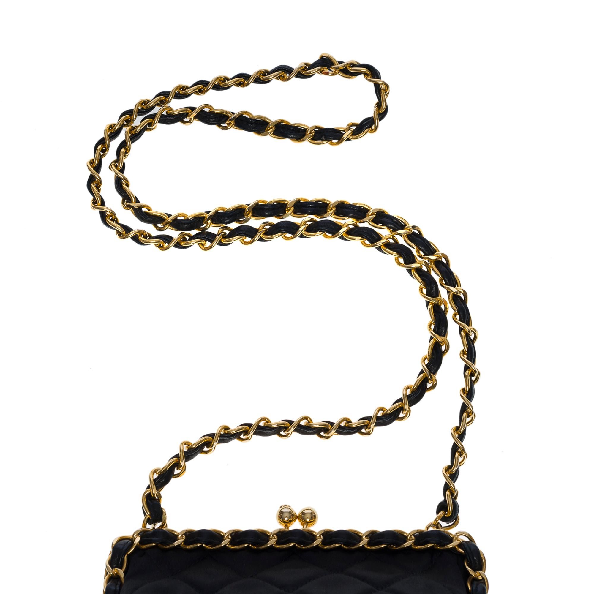Women's Collector & Rare Chanel Sac du Soir shoulder bag in black quilted Satin, GHW