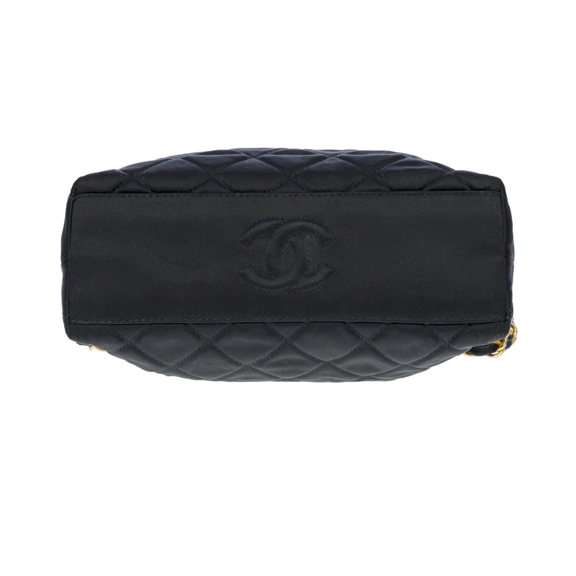 Collector & Rare Chanel Sac du Soir shoulder bag in black quilted Satin, GHW 1