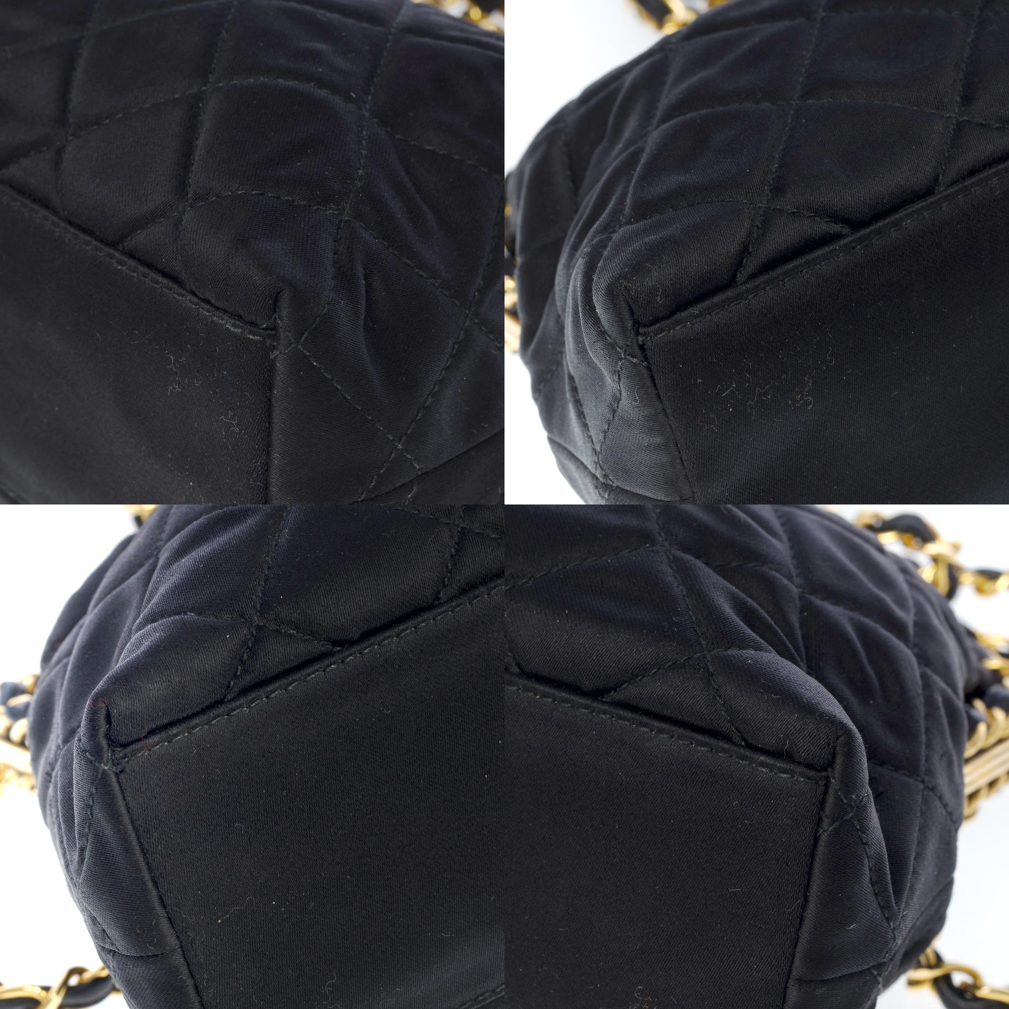 Collector & Rare Chanel Sac du Soir shoulder bag in black quilted Satin, GHW 2