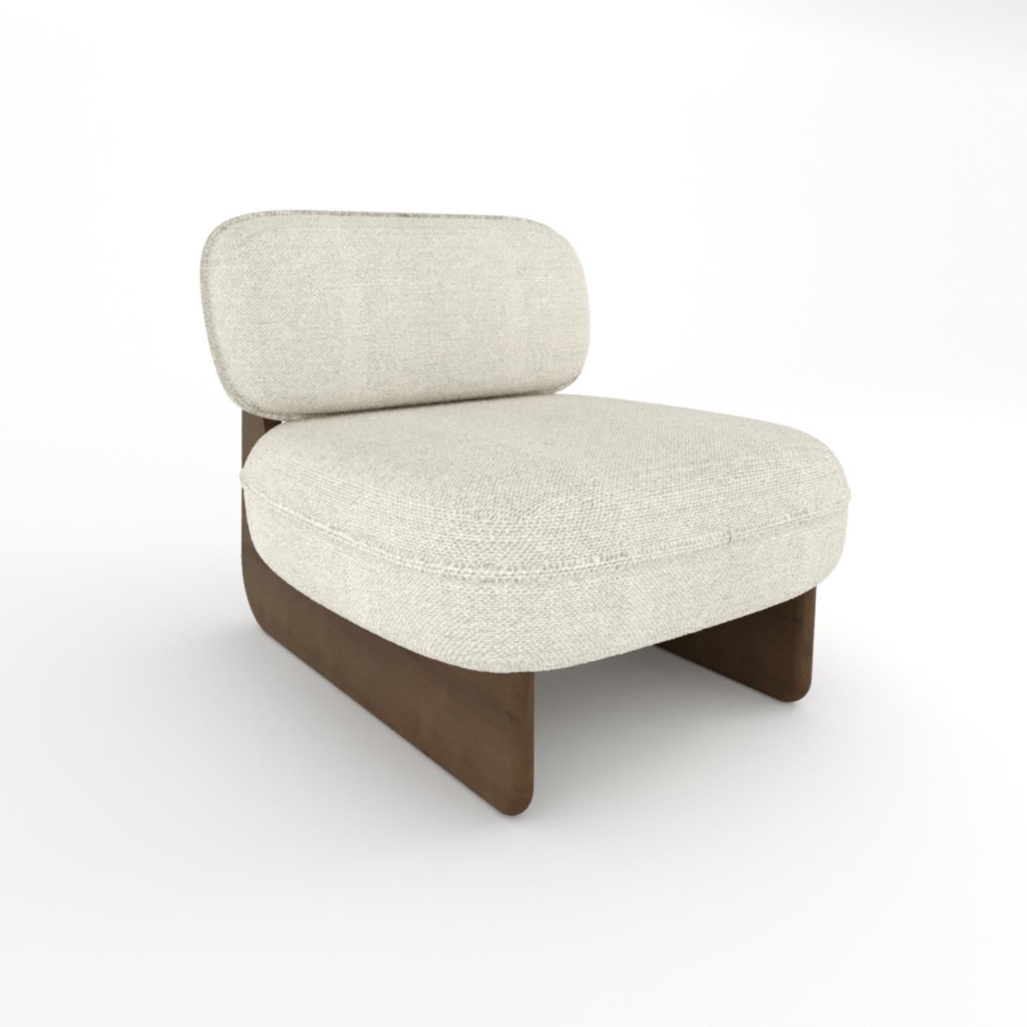 A harmonious blend of craftsmanship and relaxation, the Riva Lounge Chair features a sculptural wooden base paired with plush, upholstered cushions. Its fluid, organic form offers both visual appeal and exceptional comfort, making it a perfect
