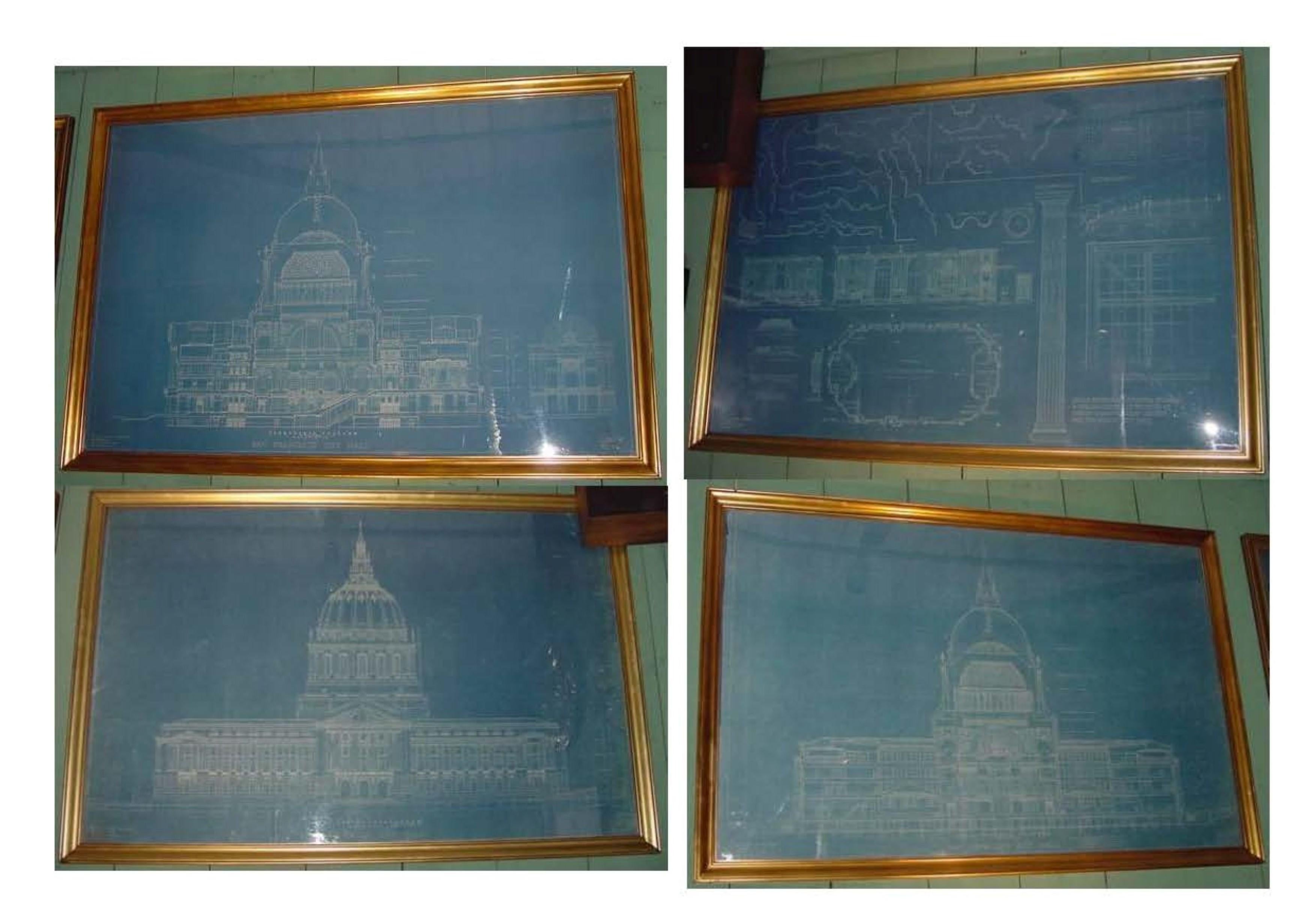 Extremely rare and important set of 4 Arthur Bown Jr. Large blueprints of the San Francisco City Hall. 50