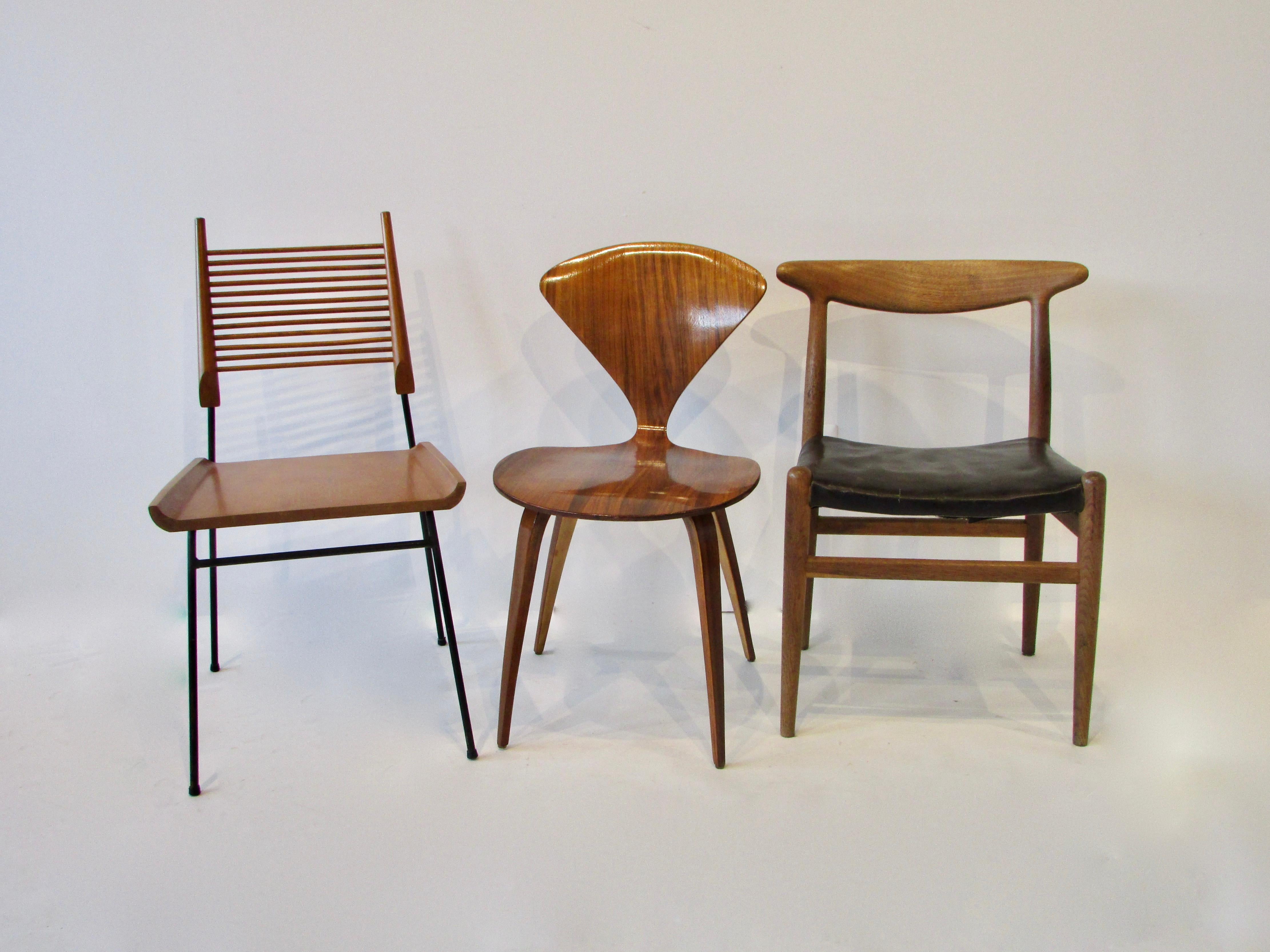 Instant collection six dining chairs by mid century design icons. Paul McCobb Planner Group dowel chair for Winchedon. Eero Saarinen for Knoll, Norman Cherner chair, Harry Bertoia for Knoll wire chair , Charles and Ray Eames fiberglass shell chair