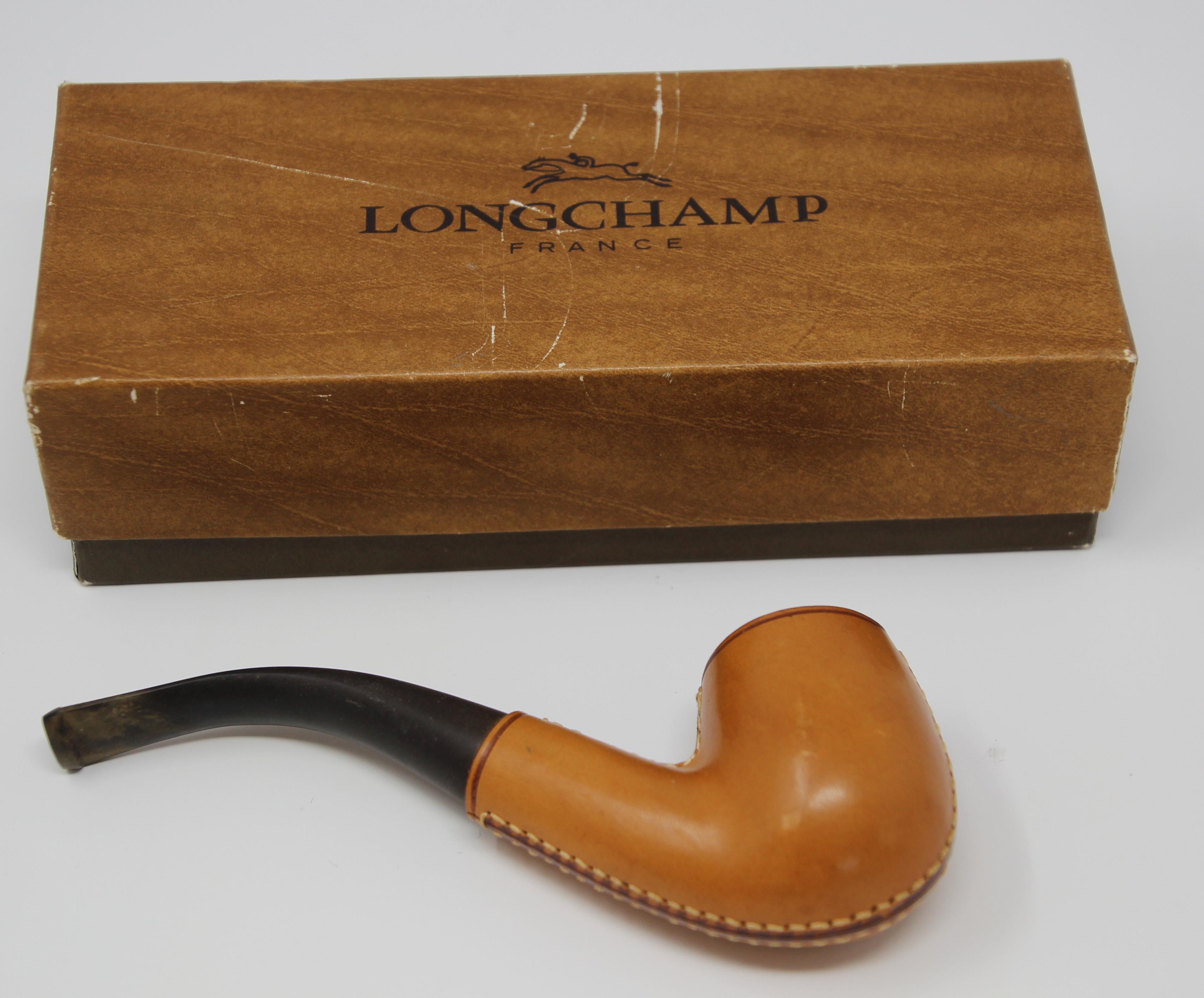 Collector Vintage Longchamp France Tan Calf Leather Wrapped Tobacco Pipe 8