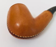 Pipa da collezione Longchamps Vintage France Tan Calf Leather Wrapped Tobacco Pipe