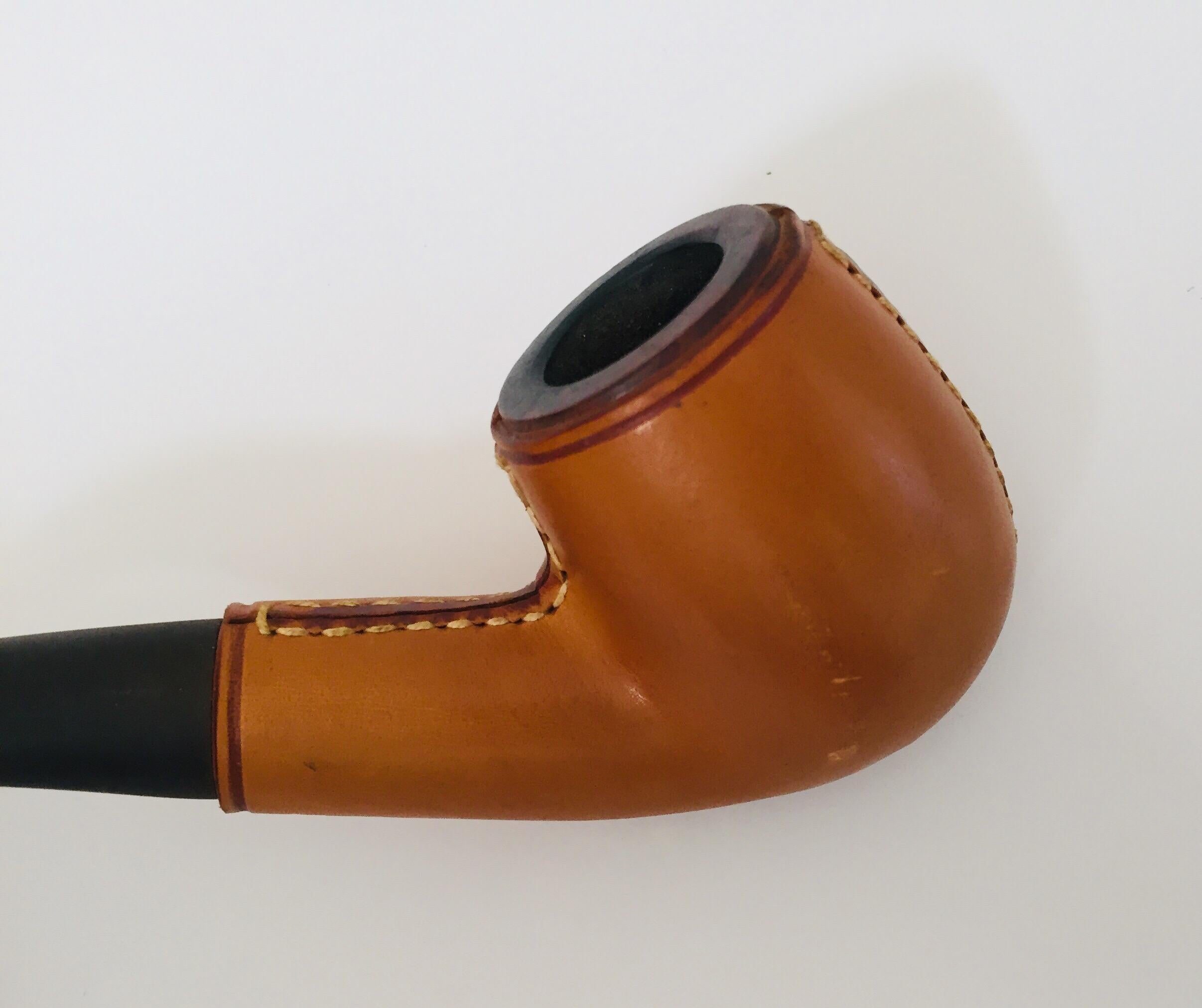 Country Collector Vintage Longchamp France Tan Calf Leather Wrapped Tobacco Pipe