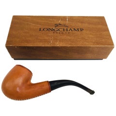Pipa da collezione Longchamps Vintage France Tan Calf Leather Wrapped Tobacco Pipe