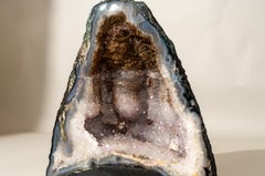 Collector’s Bi-Color Agate Geode with Sparkly Sugar Druzy and White Amethyst