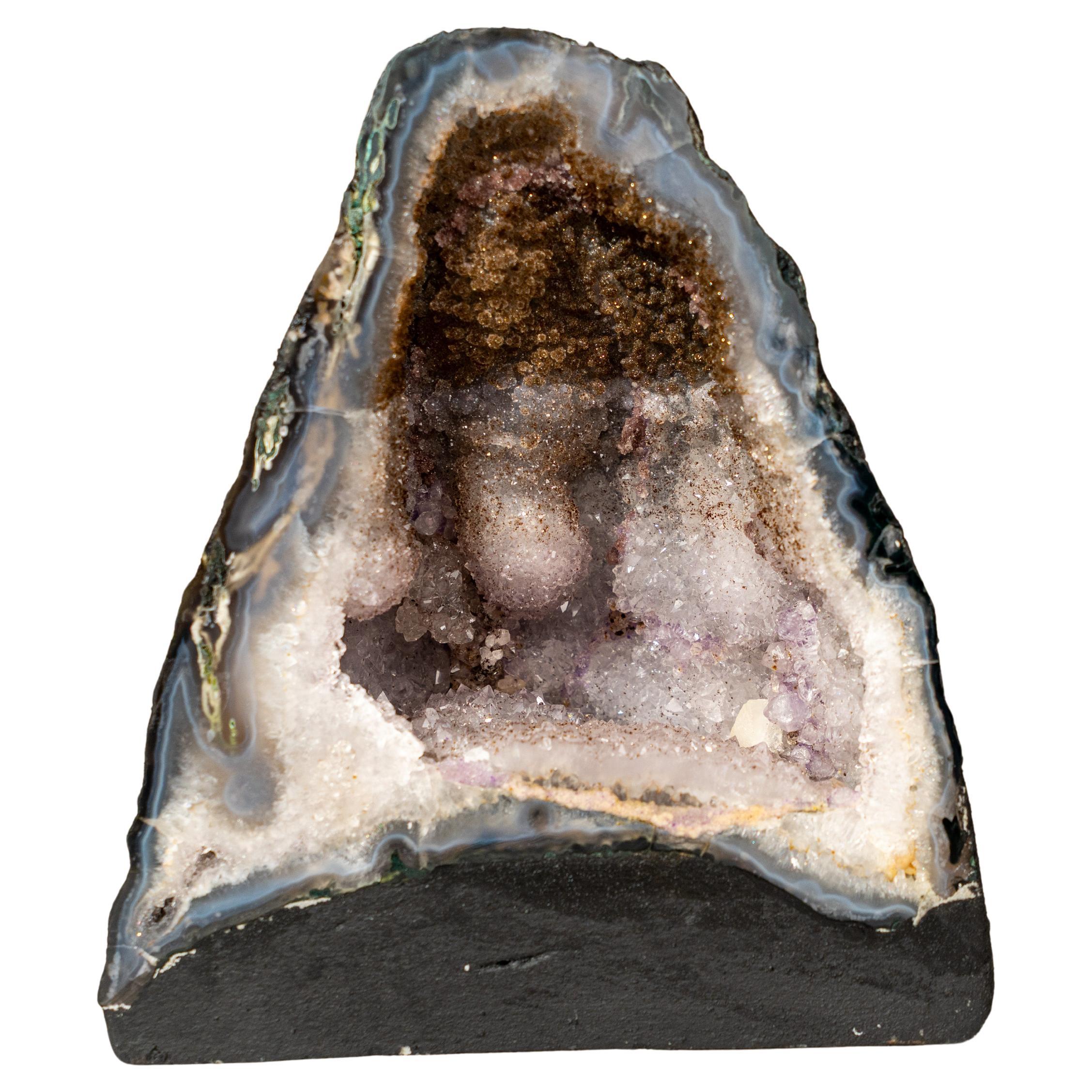 Bi-Color-Achat-Geode mit funkelndem Zucker-Druzy und weißem Amethyst für Sammler