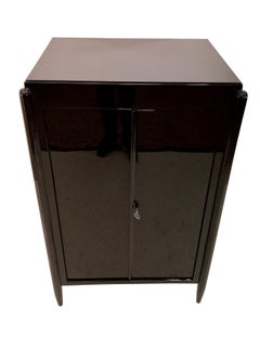 Collectors Cabinet in Black Lacquer with Eight Drawers Inside Early Art Deco