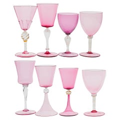 Collector's Eclectic Set. 8 Cenedese Wine Glass, Each in Different Design, Ruby