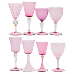 Ensemble éclectique Collector. 8 verres à vin Cenedese, chacun avec un design différent, Rubis