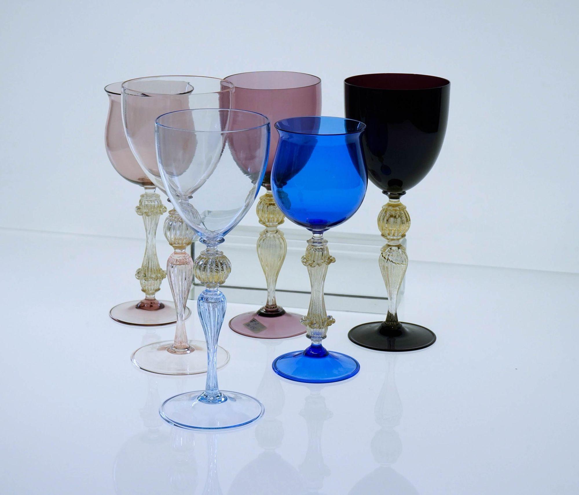 Eclectic Set of 6 Cenedese Wine Glass, Each in Different Design. Collector. 4
