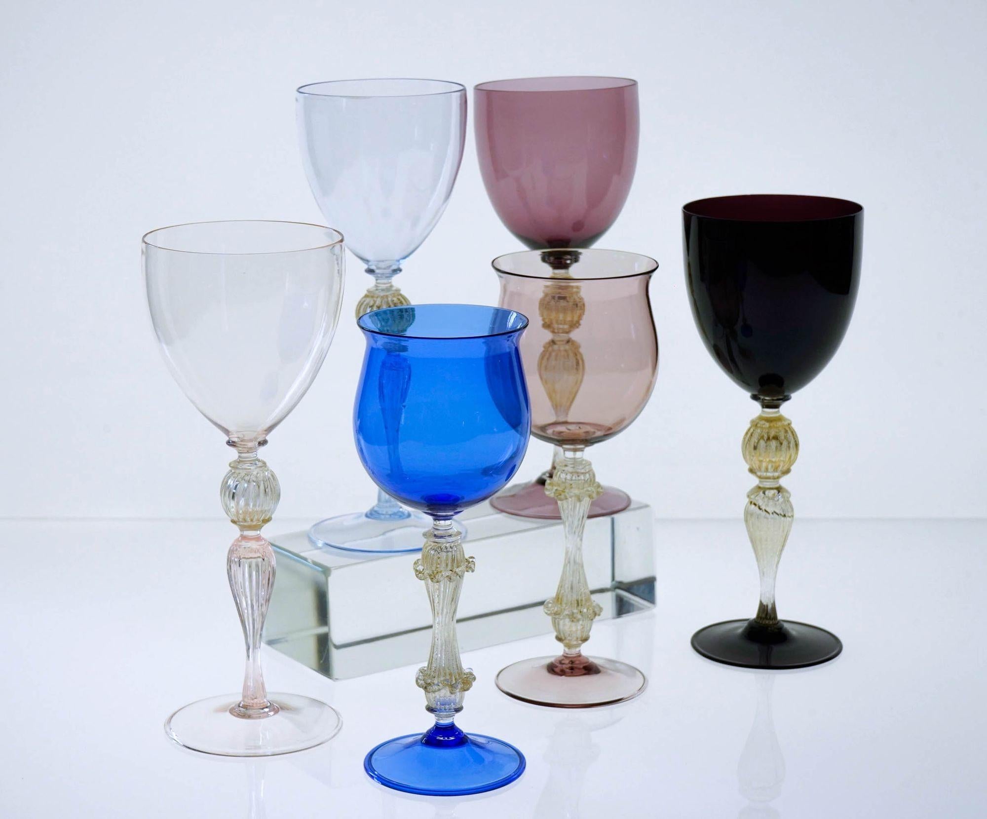 Modern Eclectic Set of 6 Cenedese Wine Glass, Each in Different Design. Collector.