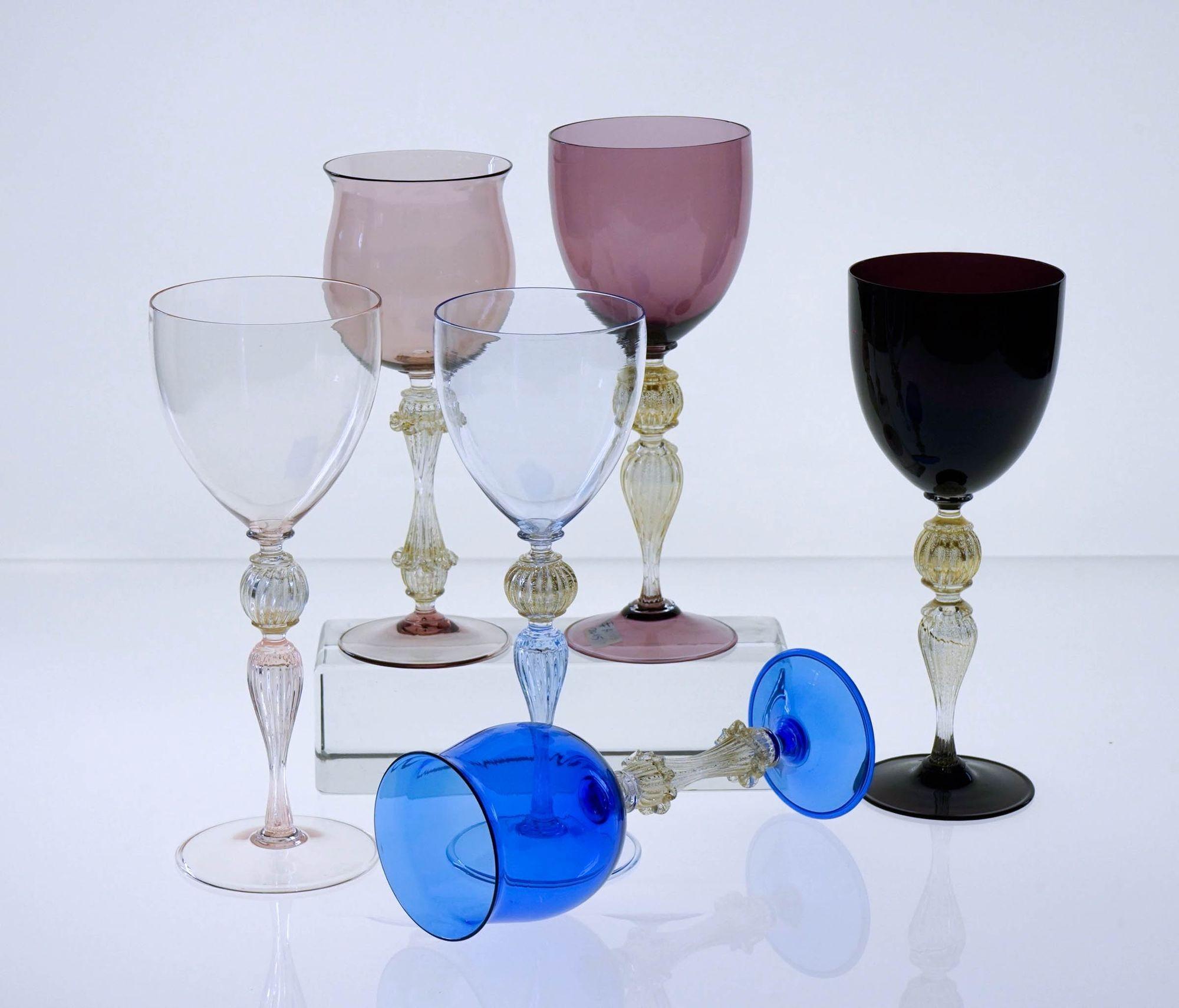 Eclectic Set of 6 Cenedese Wine Glass, Each in Different Design. Collector. 1