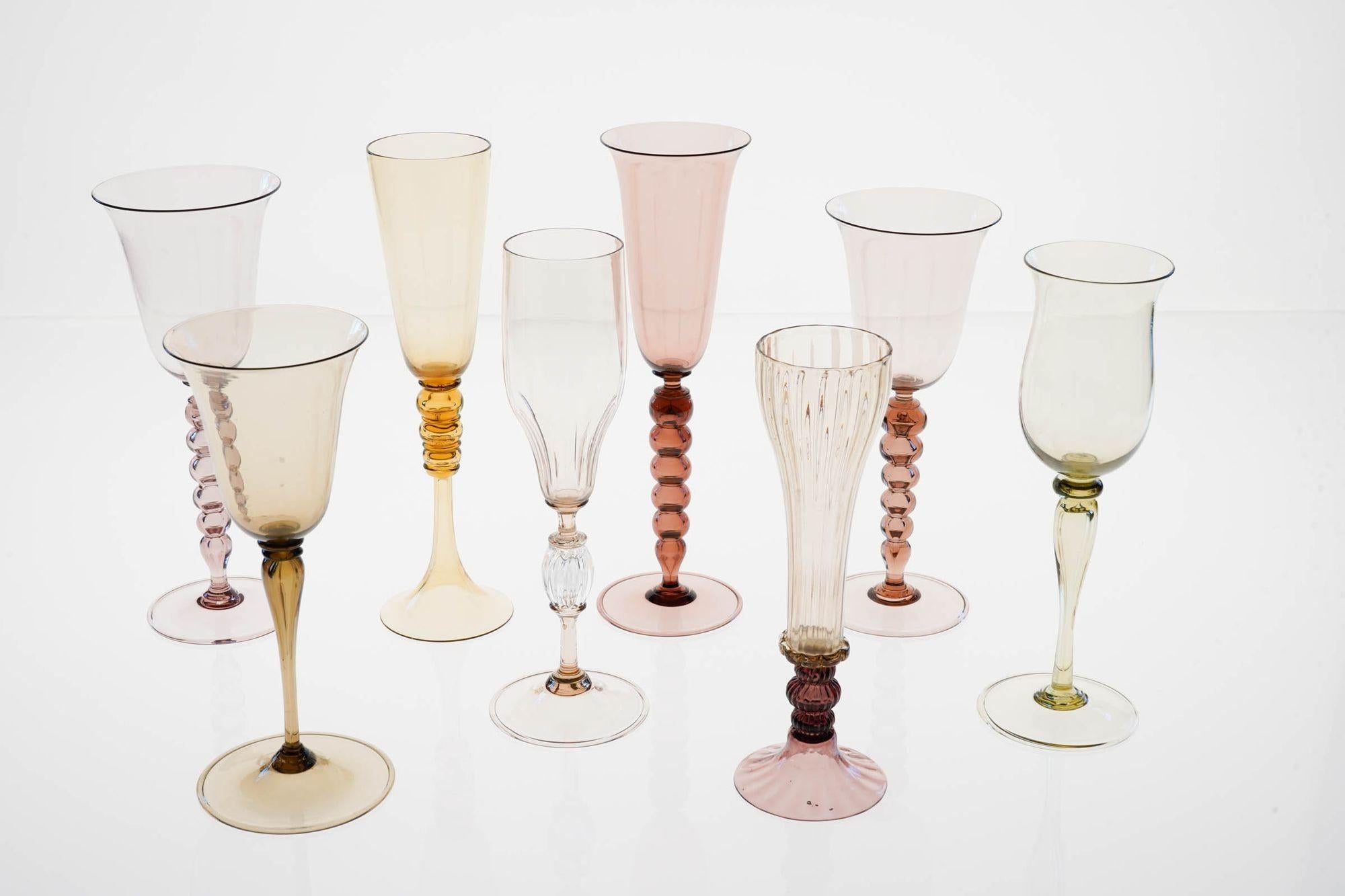 Collector's Eclectic Set of 8 Cenedese Flutes, Each in Different Design, Unique For Sale 2
