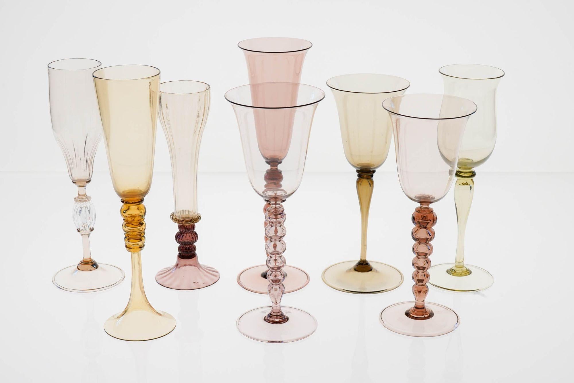 Collector's Eclectic Set of 8 Cenedese Flutes, Each in Different Design, Unique For Sale 4
