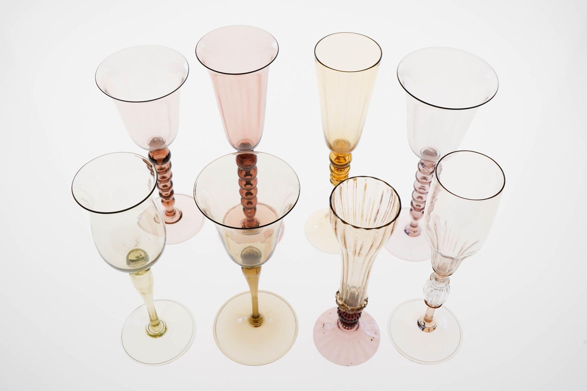 Collector's Eclectic Set of 8 Cenedese Flutes, Each in Different Design, Unique For Sale 3