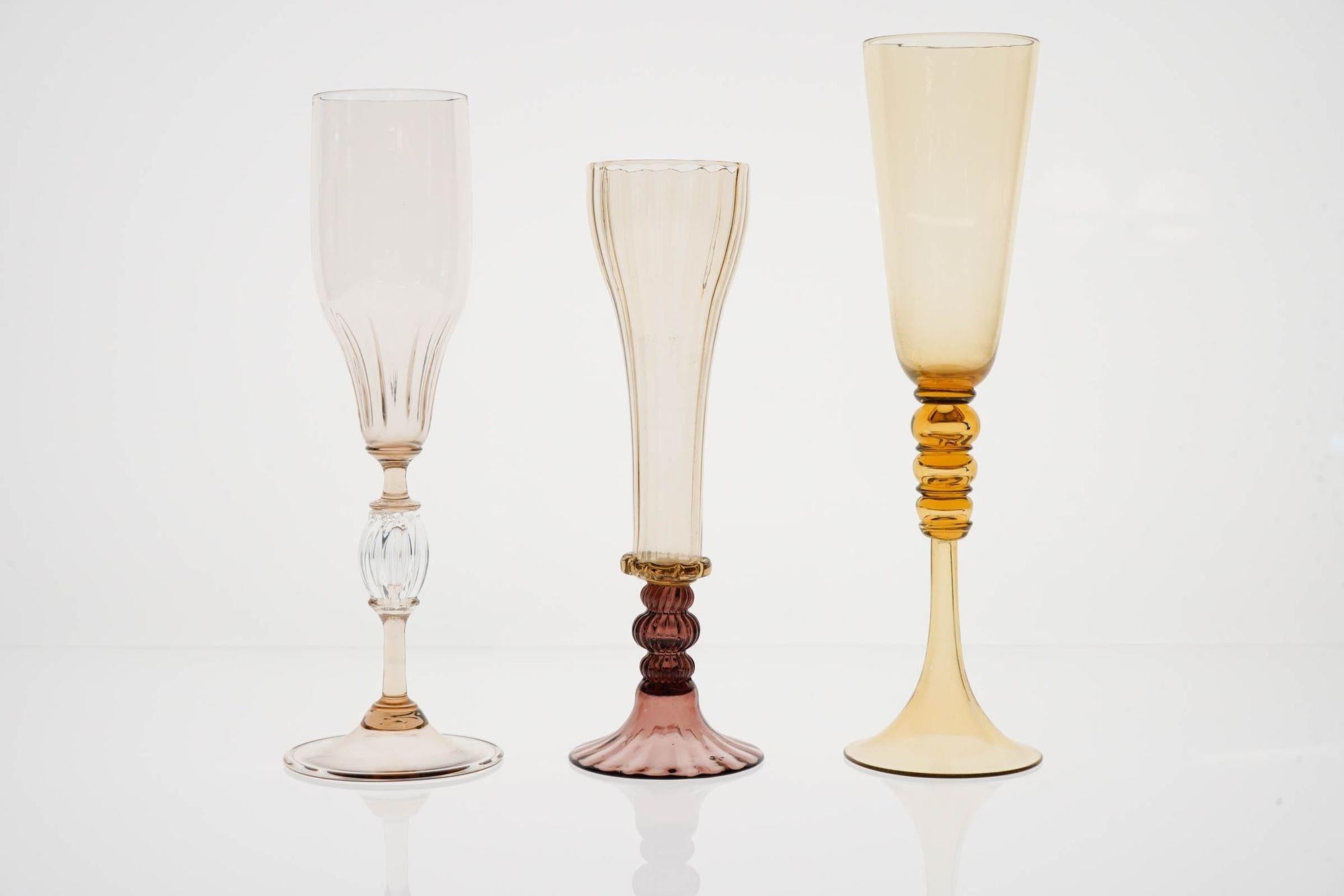 Collector's Eclectic Set of 8 Cenedese Flutes, Each in Different Design, Unique For Sale 4