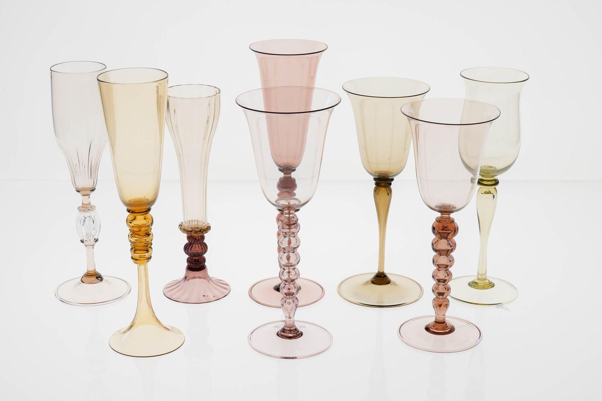 Collector's Eclectic Set of 8 Cenedese Flutes, Each in Different Design, Unique For Sale 5