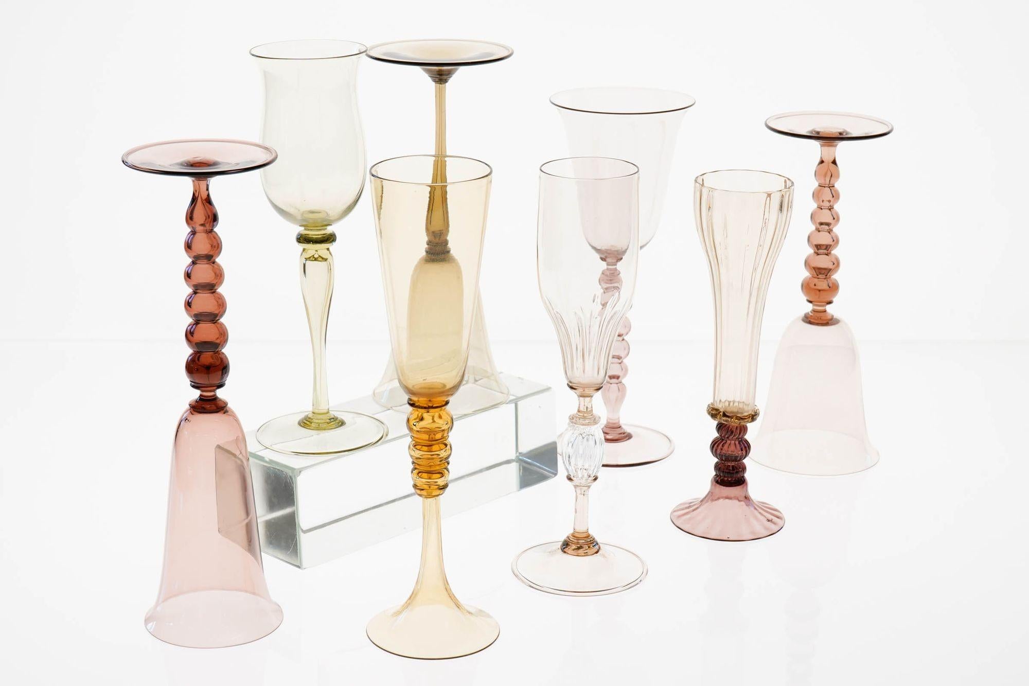 Collector's Eclectic Set of 8 Cenedese Flutes, Each in Different Design, Unique For Sale 7