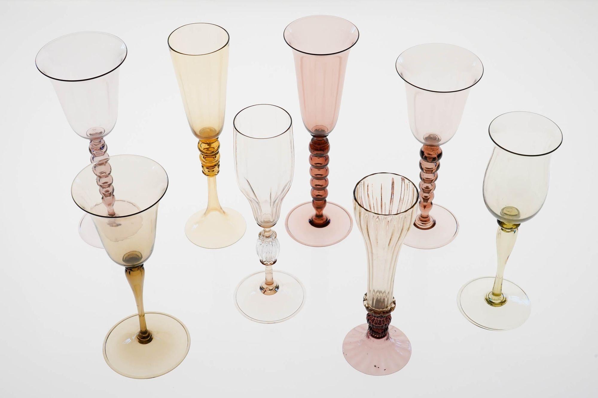 Collector's Eclectic Set of 8 Cenedese Flutes, Each in Different Design, Unique For Sale 10