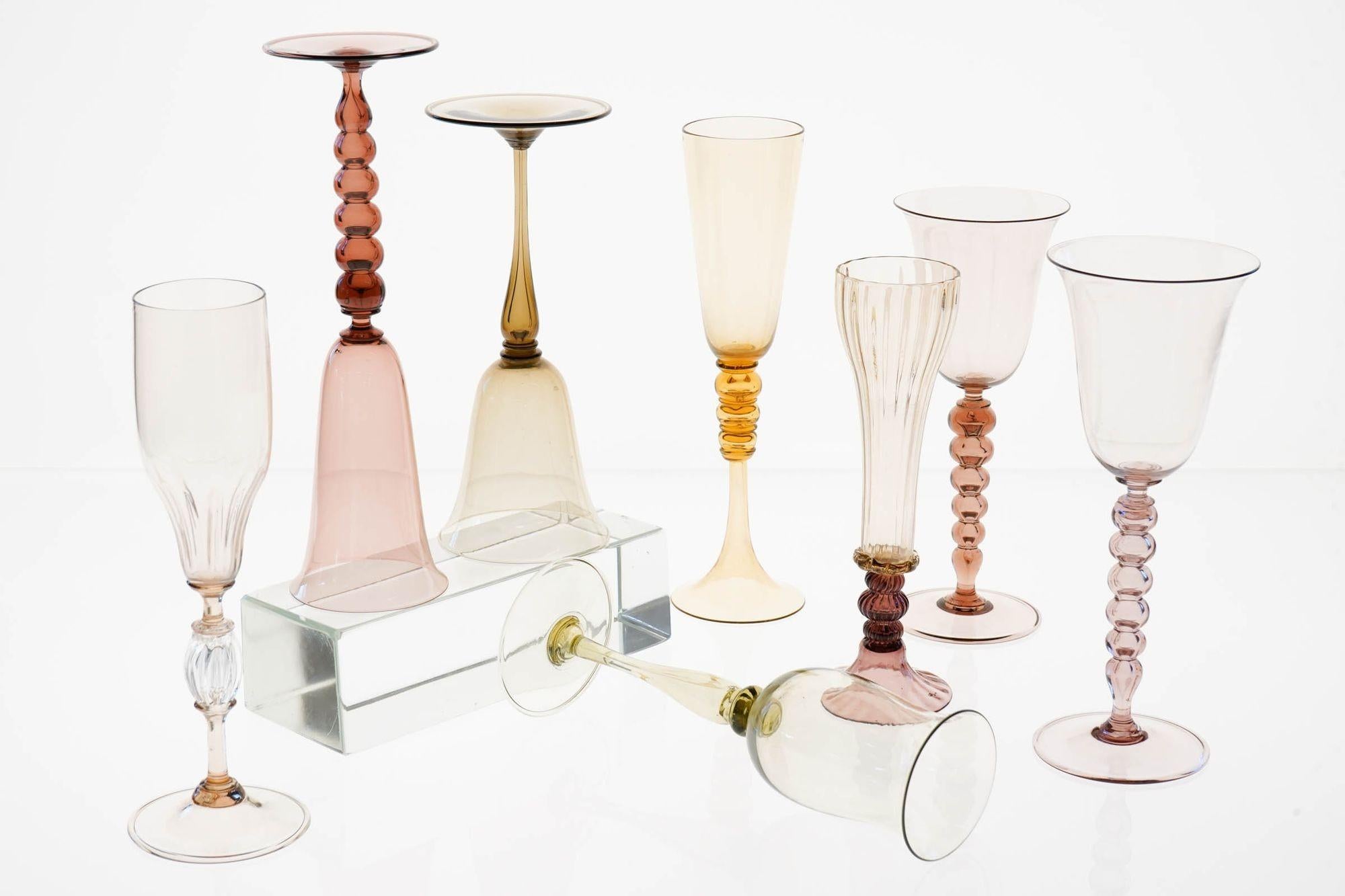 Collector's Eclectic Set of 8 Cenedese Flutes, Each in Different Design, Unique For Sale 12