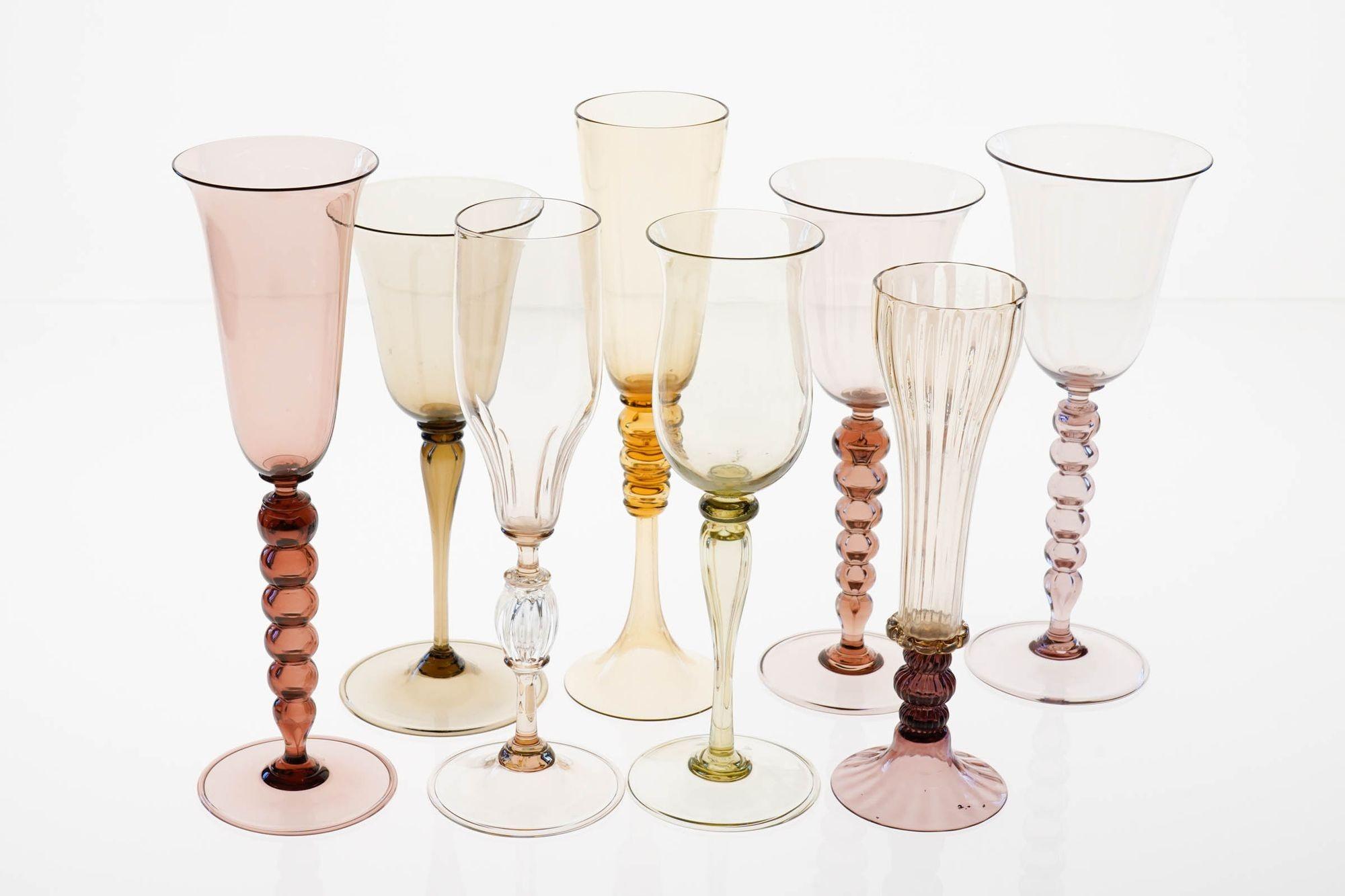Collector's Eclectic Set of 8 Cenedese Flutes, Each in Different Design, Unique For Sale 13