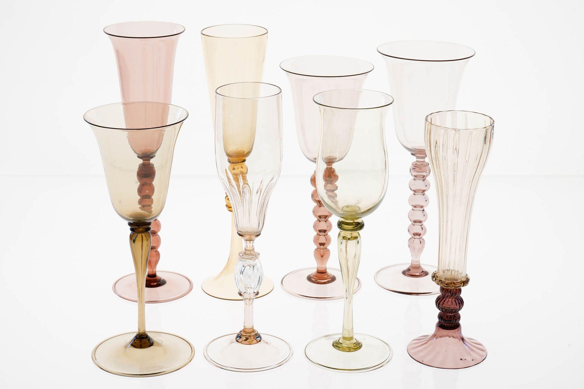 Collector's Eclectic Set of 8 Cenedese Flutes, Each in Different Design, Unique For Sale 13