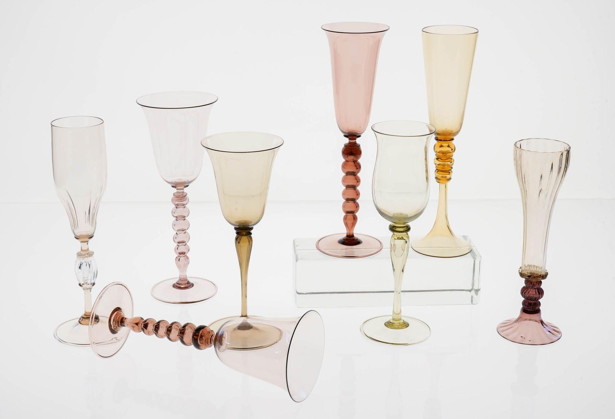 Collector's Eclectic Set of 8 Cenedese Flutes, Each in Different Design, Unique In Excellent Condition For Sale In Tavarnelle val di Pesa, Florence