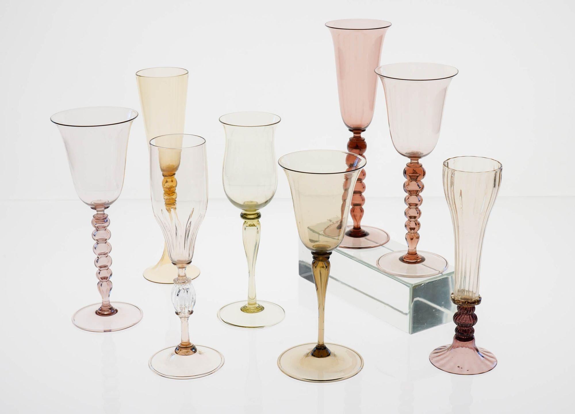 Collector's Eclectic Set of 8 Cenedese Flutes, Each in Different Design, Unique In Excellent Condition For Sale In Tavarnelle val di Pesa, Florence