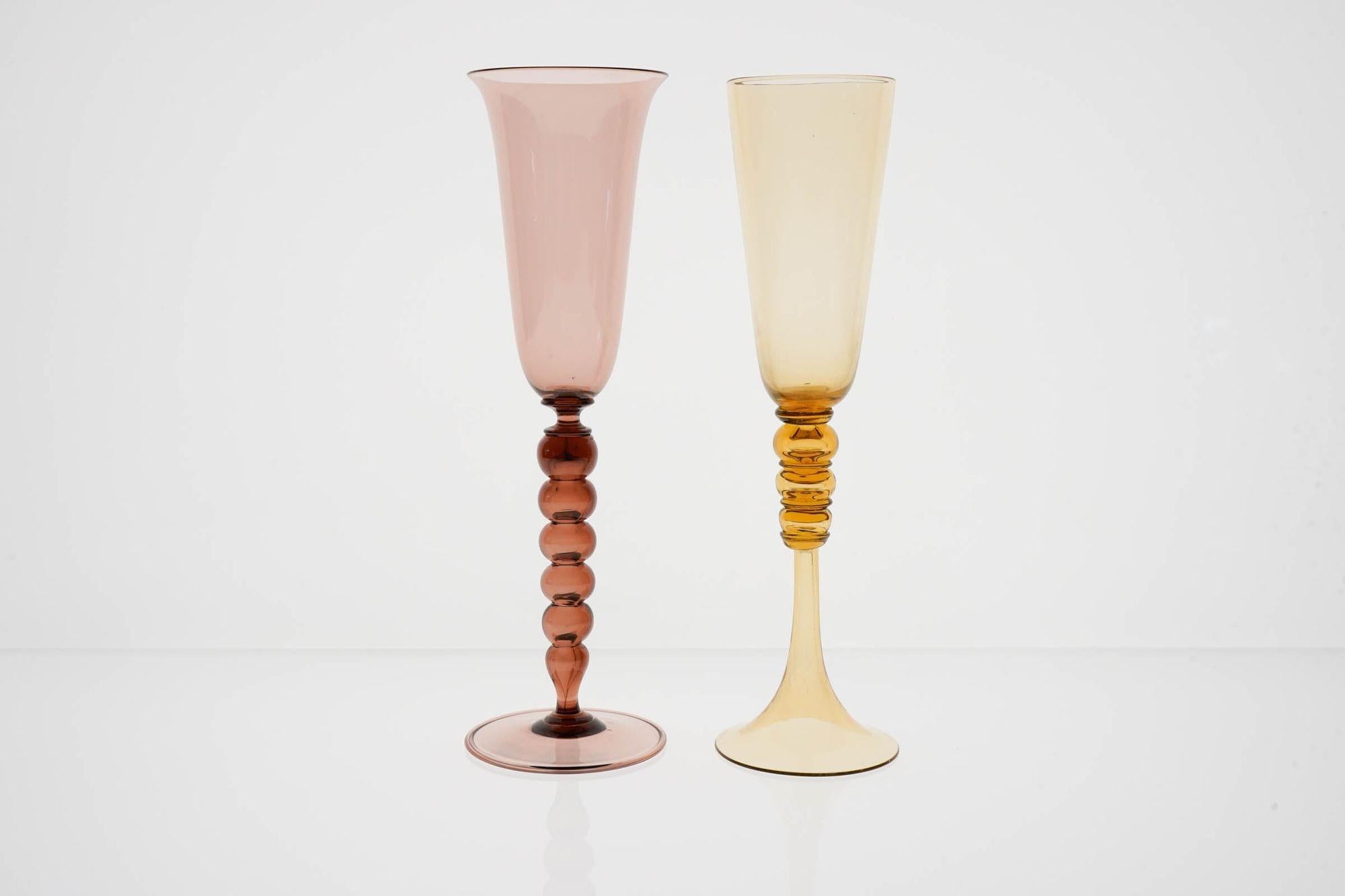 Art Glass Collector's Eclectic Set of 8 Cenedese Flutes, Each in Different Design, Unique For Sale