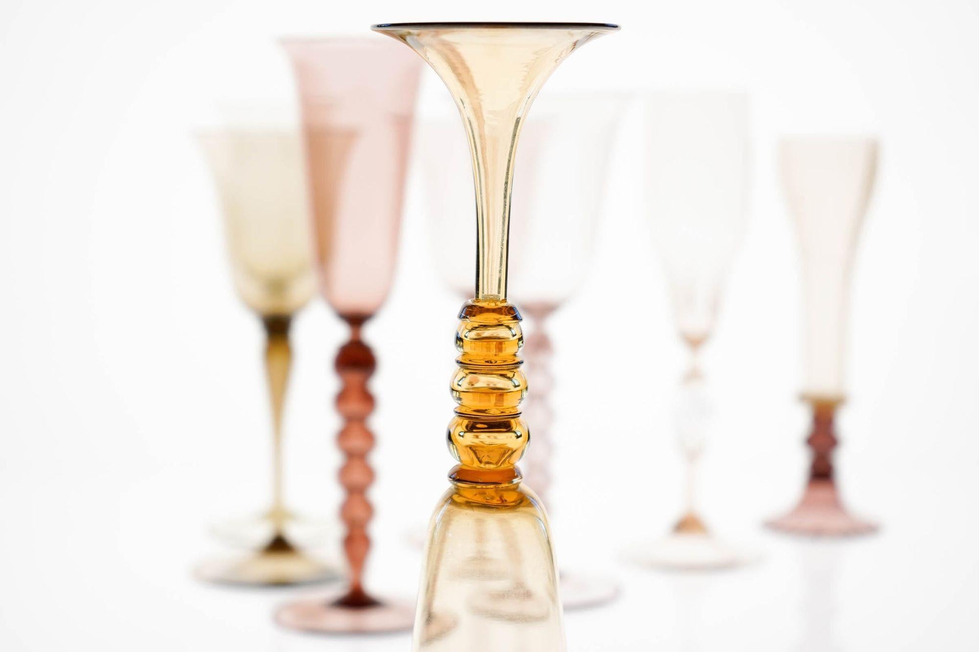 Collector's Eclectic Set of 8 Cenedese Flutes, Each in Different Design, Unique For Sale 1