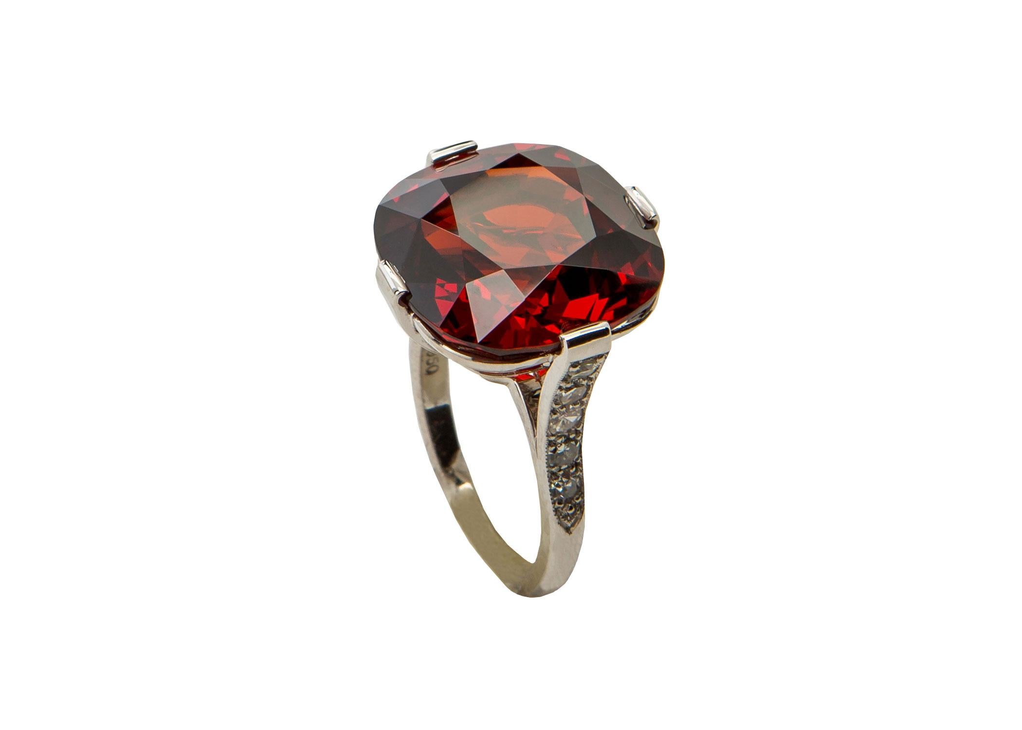 Cushion Cut Collectors Gem Spessartite Garnet Diamond Platinum Ring