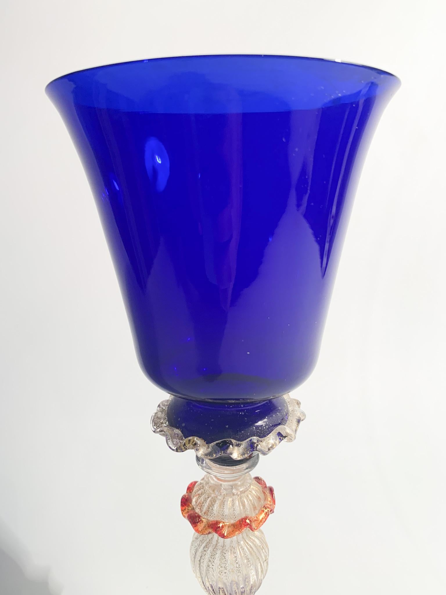 Mid-Century Modern Collector's Glass in Blue and Gold Murano Glass from the 1950s For Sale