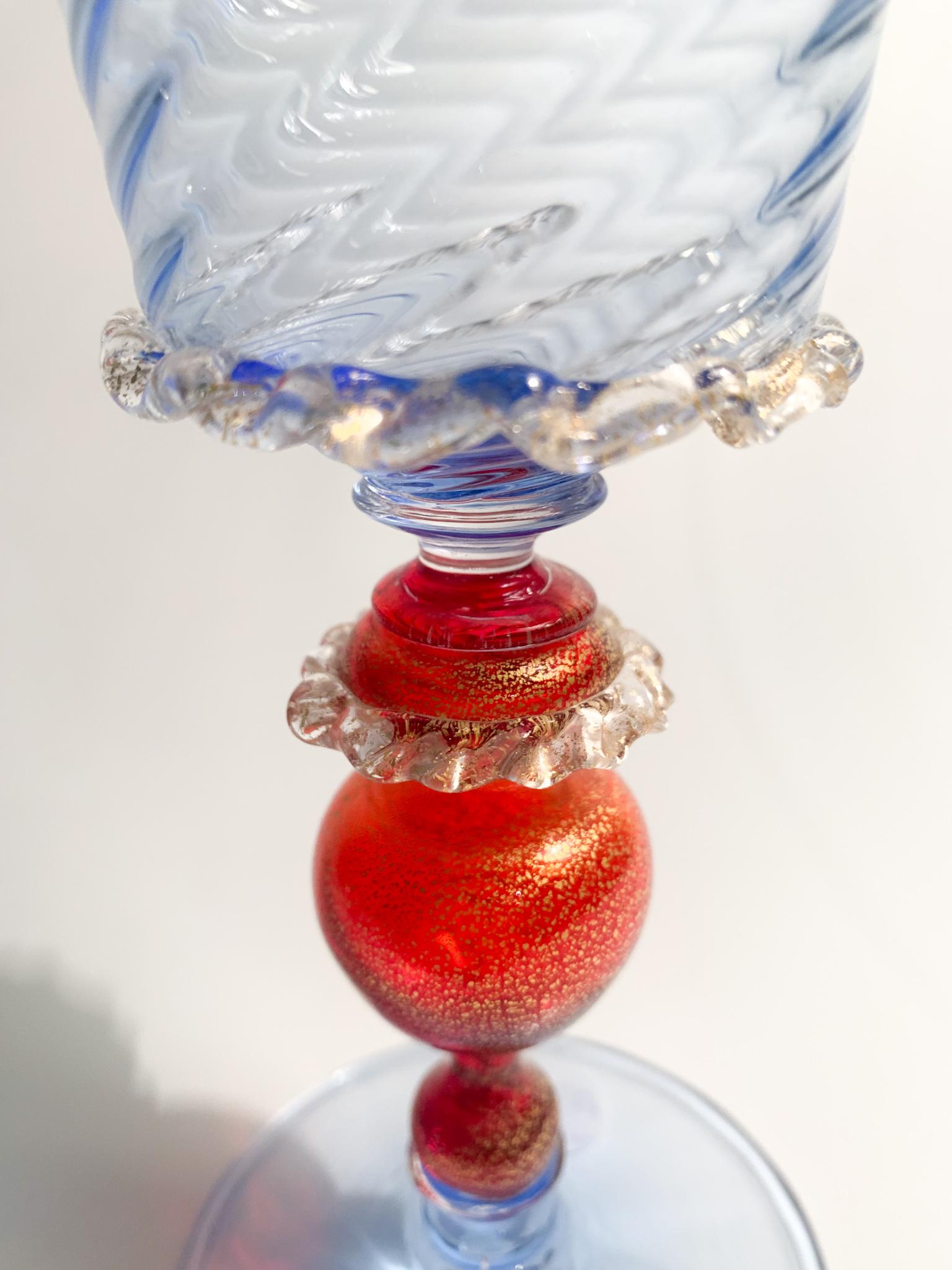Collector's Glass in Blue and Red Murano Glass from the 1950s For Sale 4