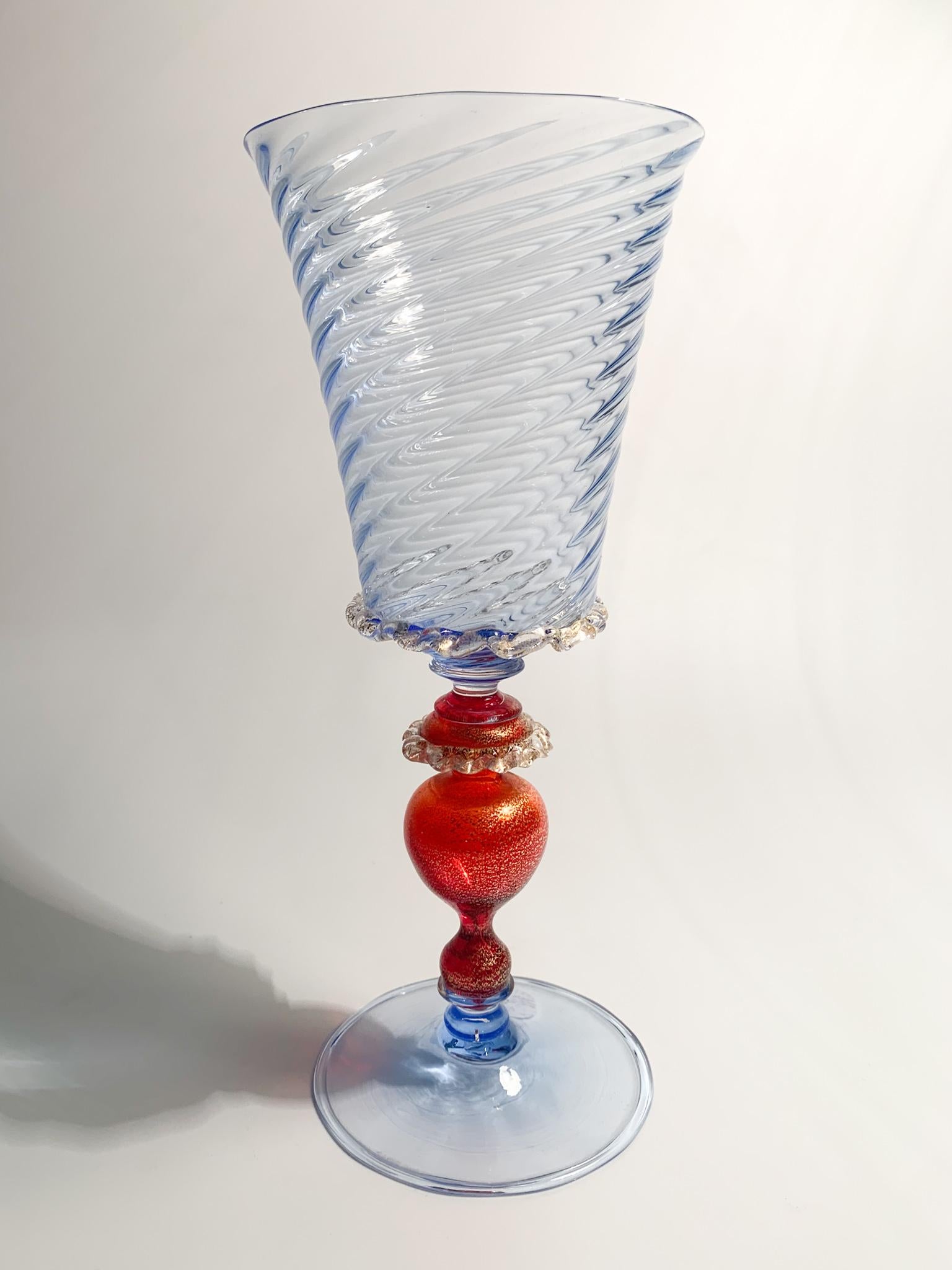 Mid-Century Modern Collector's Glass in Blue and Red Murano Glass from the 1950s For Sale
