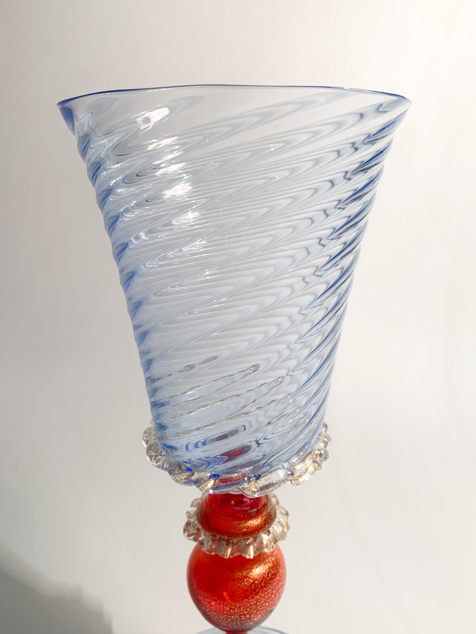 Italian Collector's Glass in Blue and Red Murano Glass from the 1950s For Sale