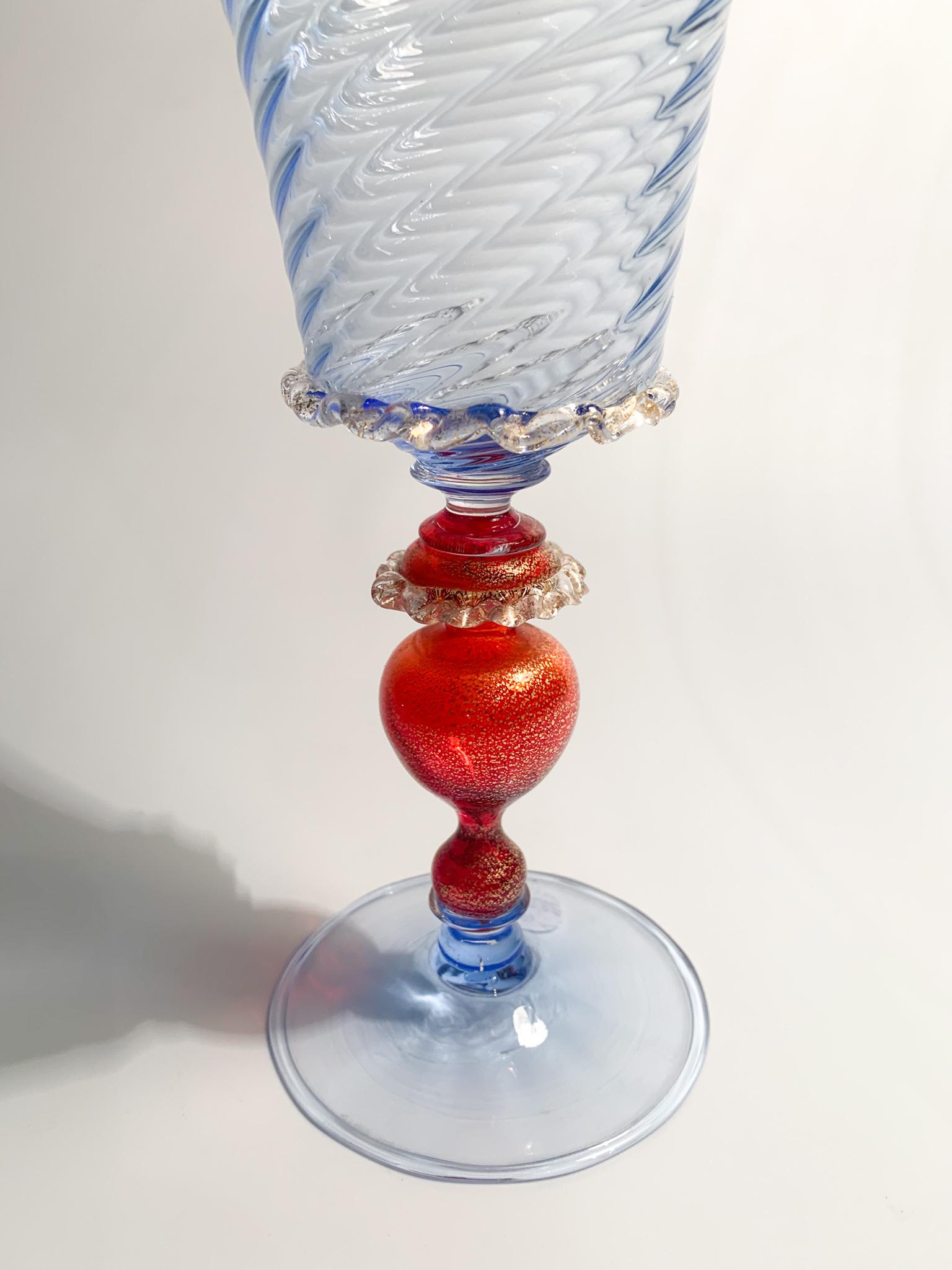 Collector's Glass in Blue and Red Murano Glass from the 1950s In Good Condition For Sale In Milano, MI