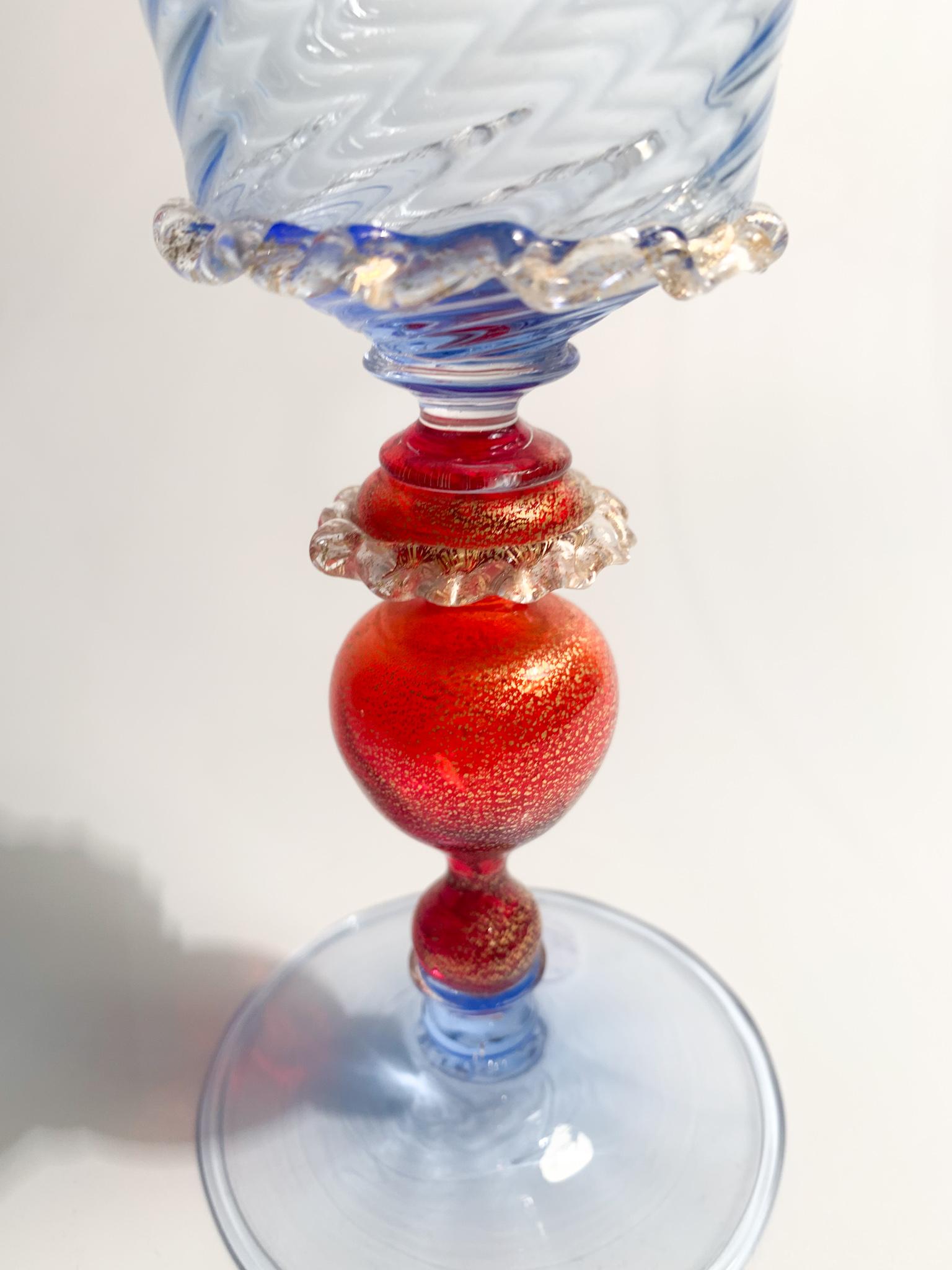 Mid-20th Century Collector's Glass in Blue and Red Murano Glass from the 1950s For Sale