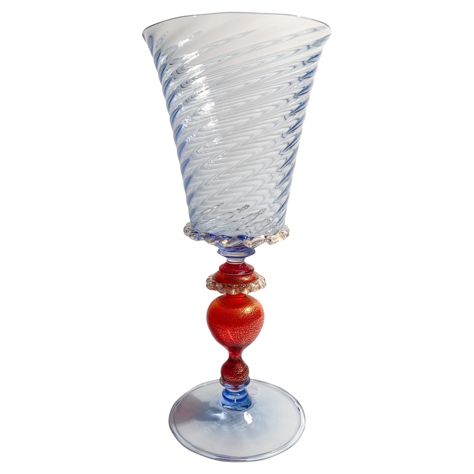 Collector's Glass in Blue and Red Murano Glass from the 1950s For Sale