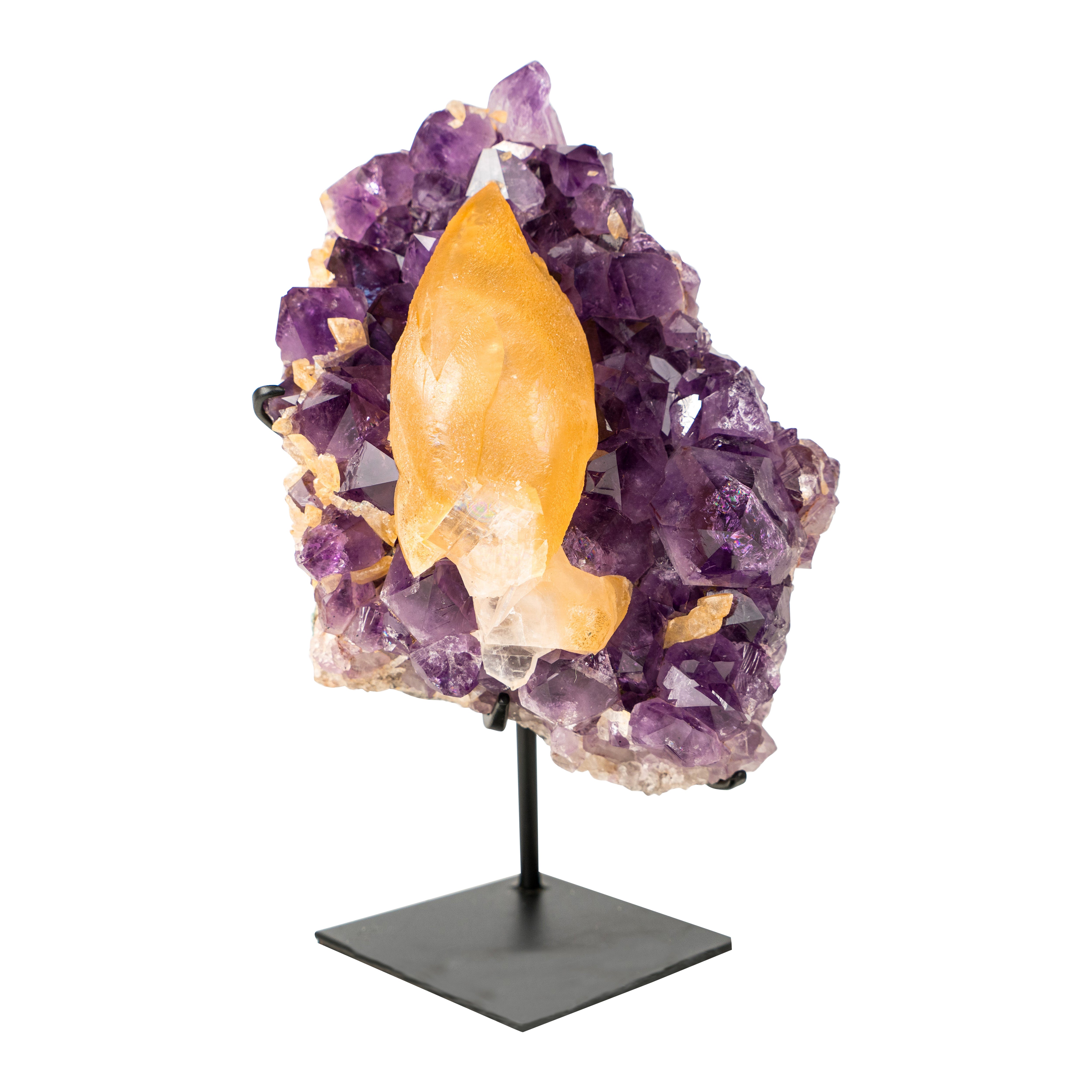 Collector
s Golden Calcite on Deep Purple Amethyst Cluster