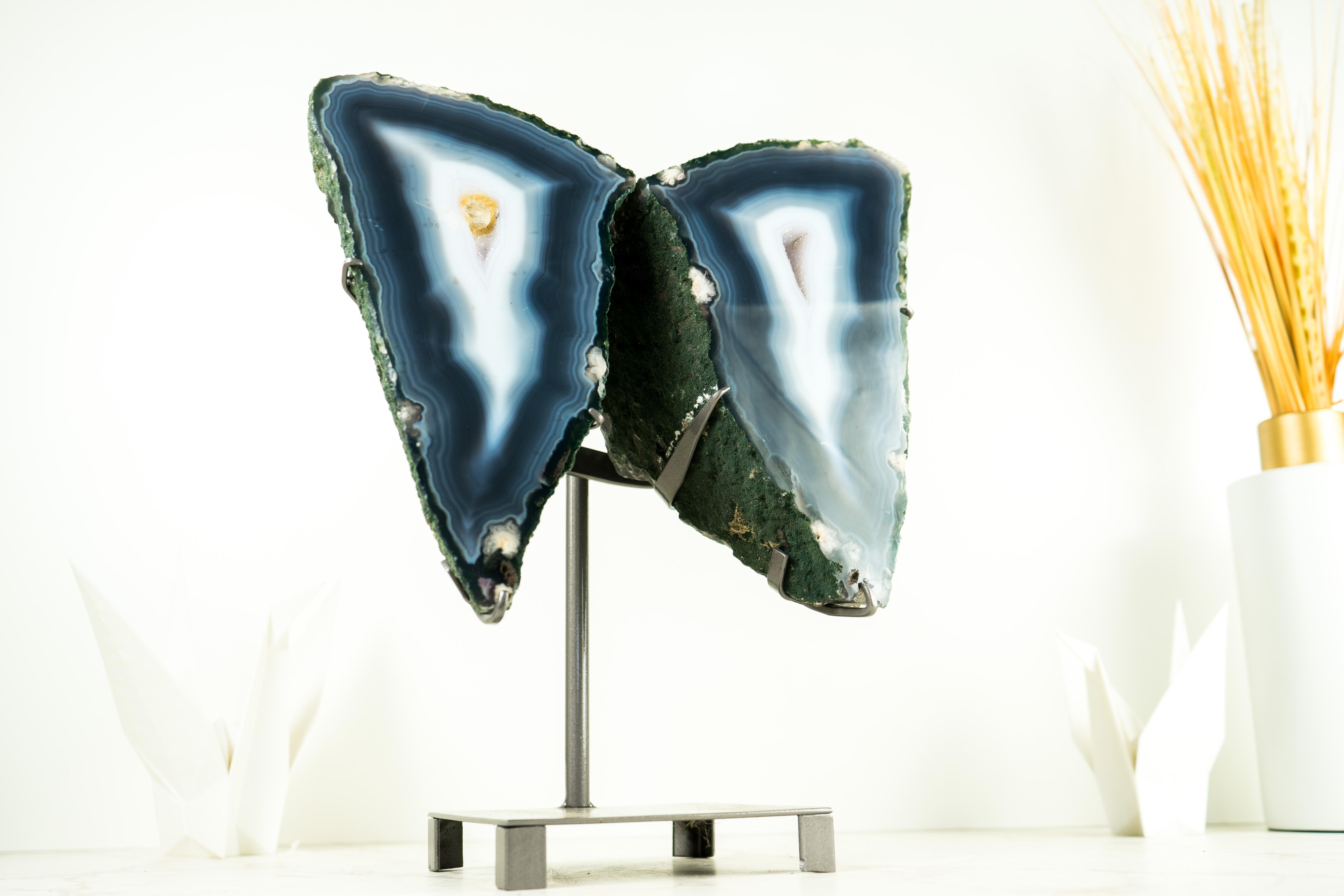 Ágata Azul de Coleccionista Geoda Alas de Mariposa, Decoración Escultórica de Cristal en venta 8