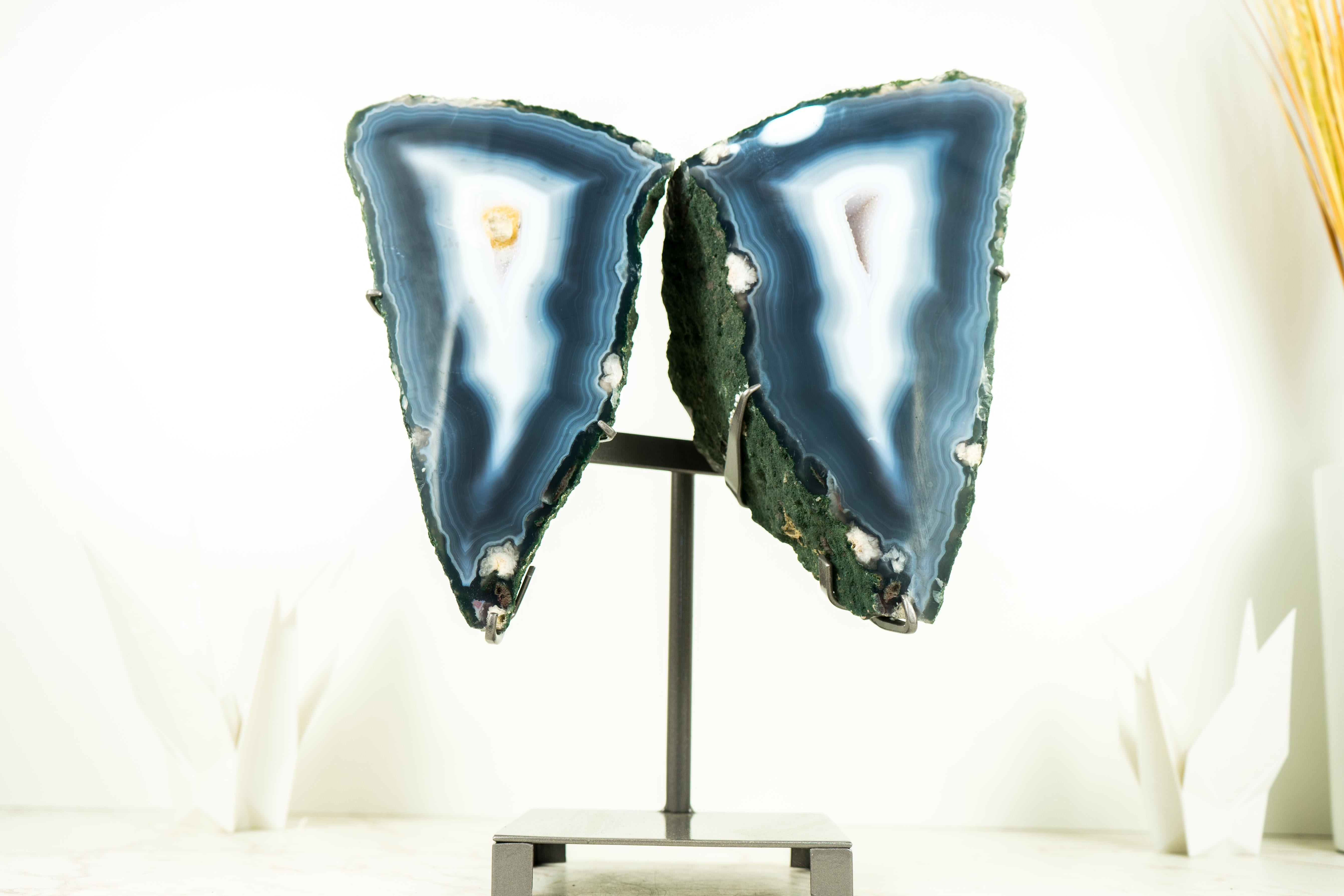 Ágata Azul de Coleccionista Geoda Alas de Mariposa, Decoración Escultórica de Cristal en venta 9