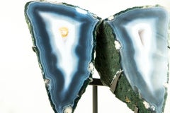 Collector's Grade Blue Agate Geode Butterfly Wings, Sculptural Crystal Decor