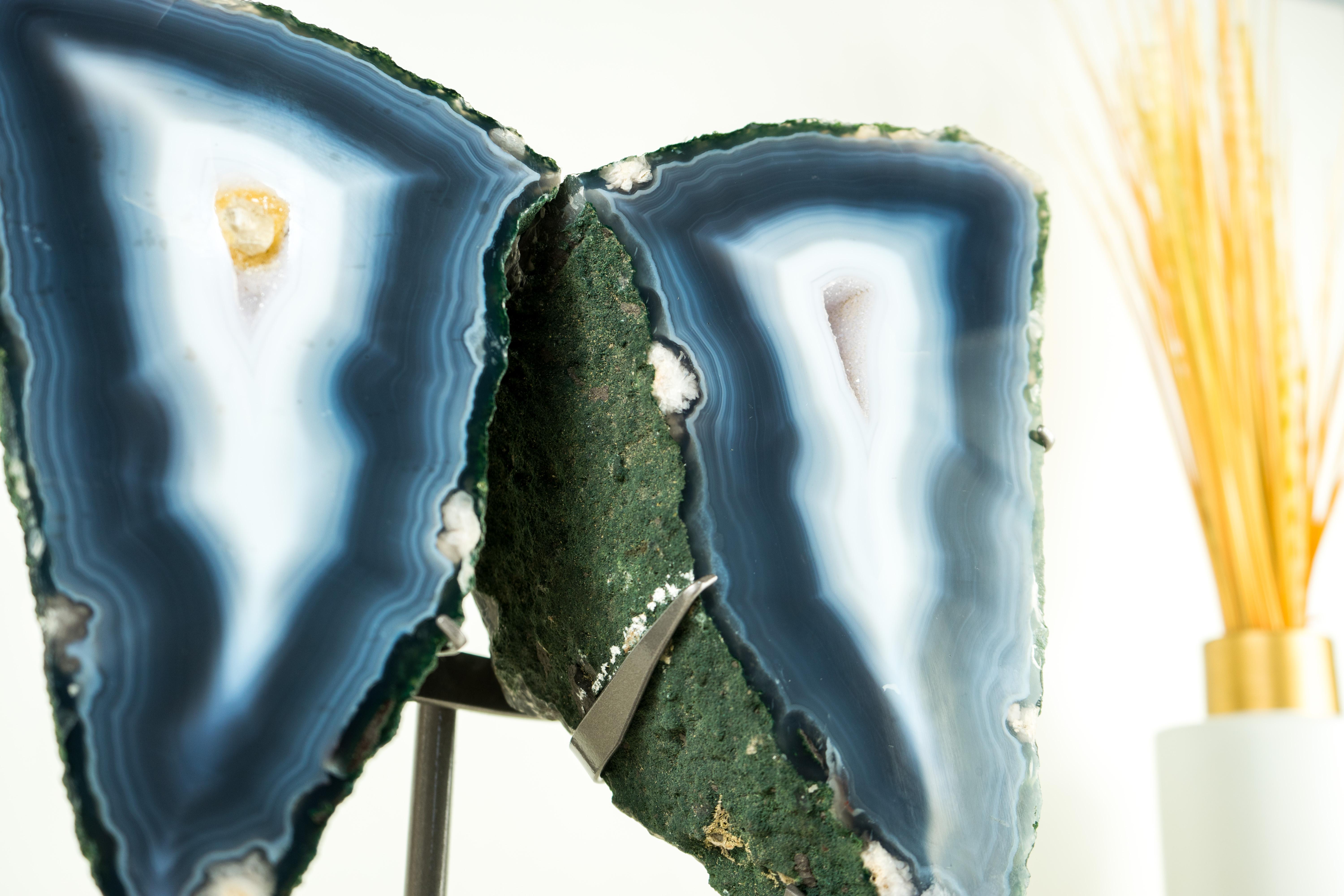 Ágata Azul de Coleccionista Geoda Alas de Mariposa, Decoración Escultórica de Cristal en venta 2