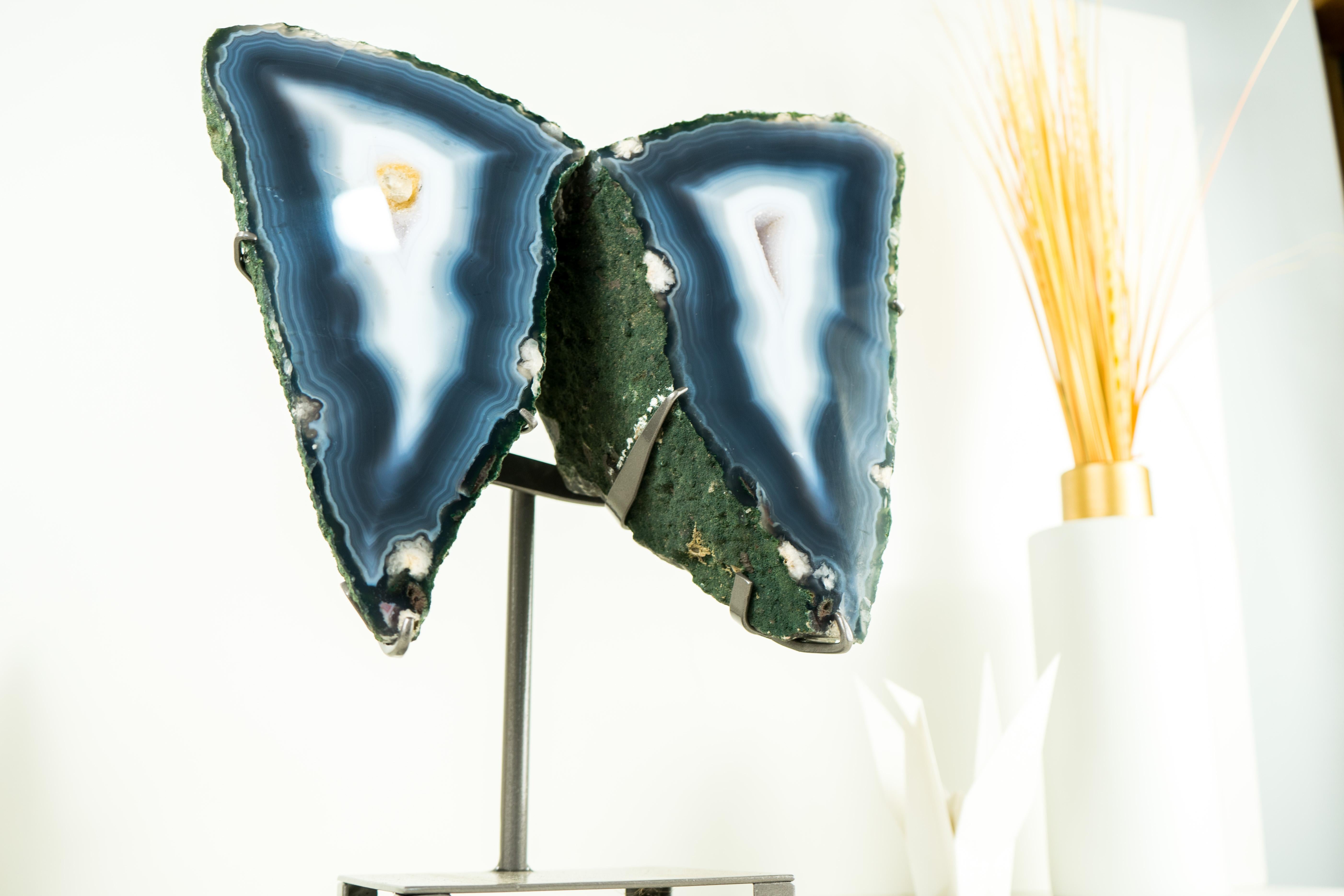 Ágata Azul de Coleccionista Geoda Alas de Mariposa, Decoración Escultórica de Cristal en venta 3