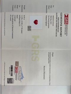 Collector's GRS Certified 8.44 Ct. Heart Cut VIVID RED Untreated Spinel Ring