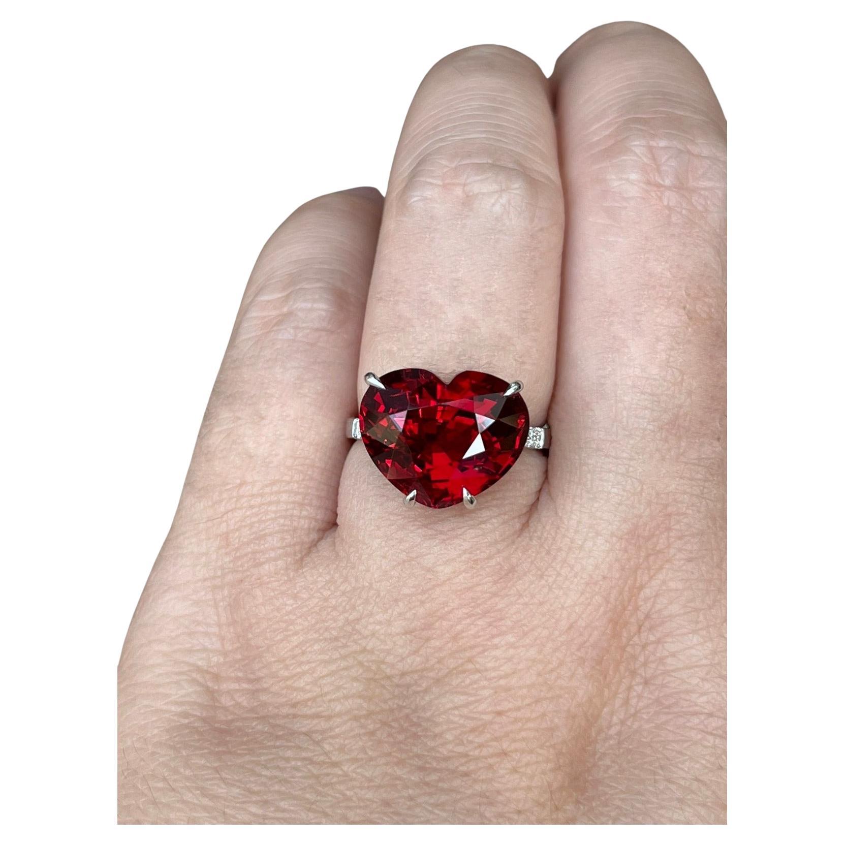 Collector's GRS Certified 8.44 Ct. Heart Cut VIVID RED Untreated Spinel Ring